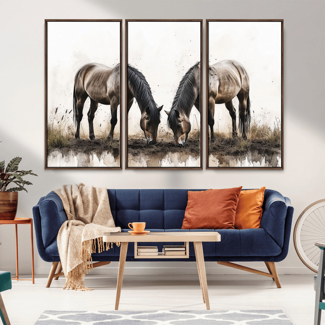 Chinese Ink Style Horses Wall Art Canvas Print