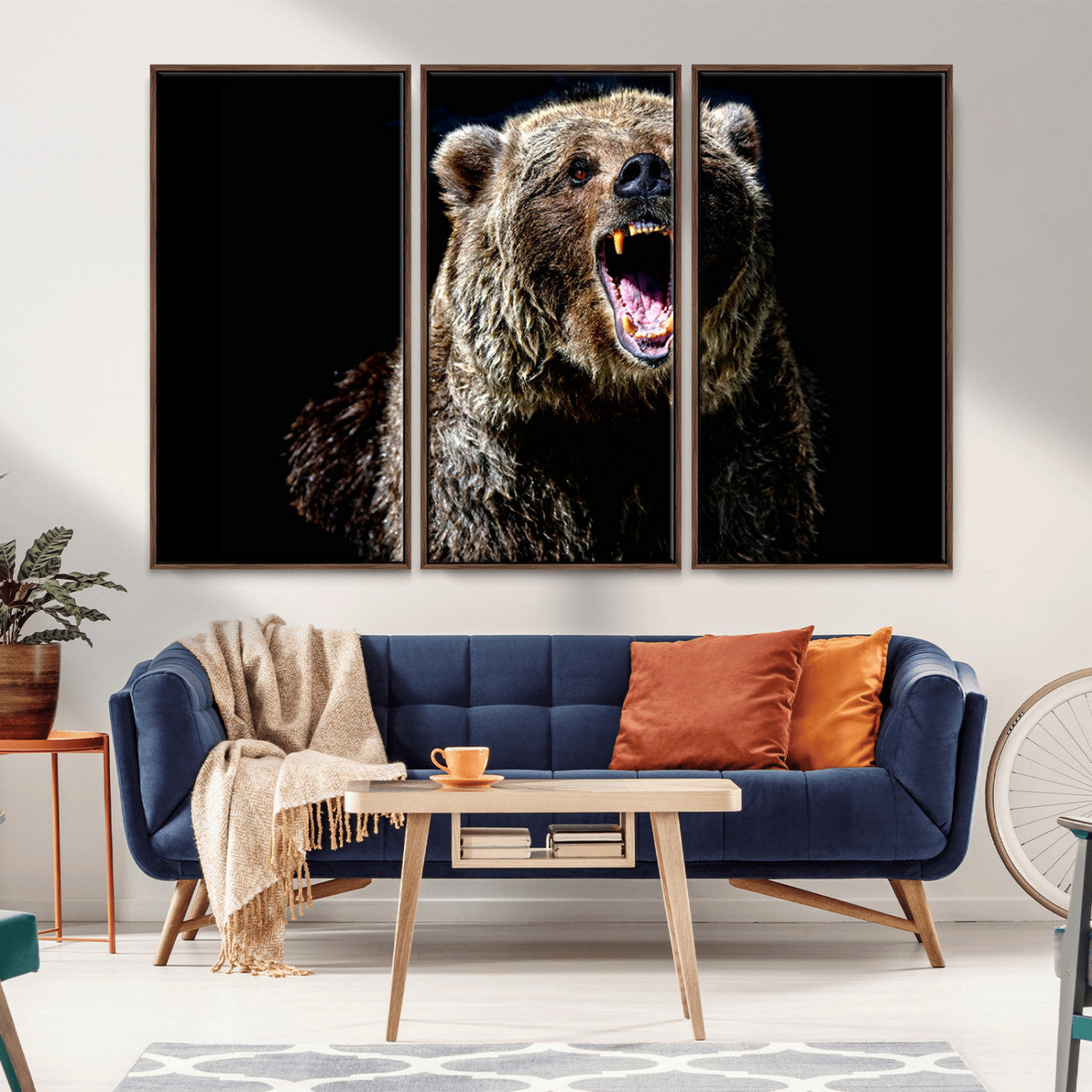 17625-MGV-FC-60X40-3P_Walnut-Grizzly Bear Canvas Print | Wildlife Wall Art for Cabin Decor | Ready to Hang Framed