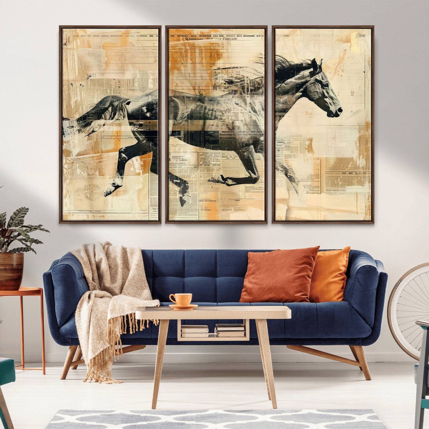 -Chines Style Running Horse Western Wall Art | Farmhouse Wall Decor | Ready to Hang Framed Canvas