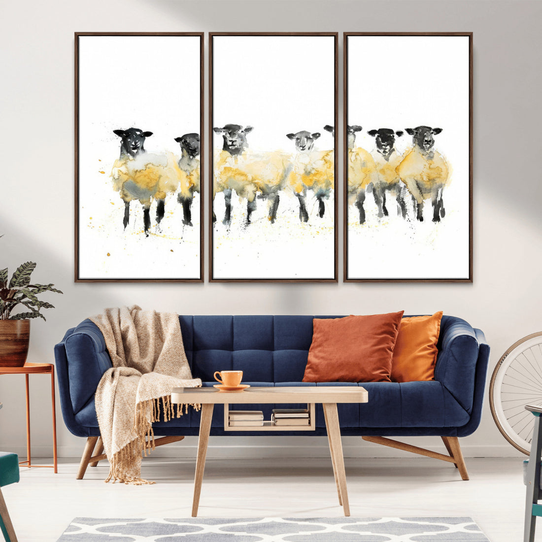 Farmhouse Wall Art Sheep Print, Ready to Hang Framed Canvas