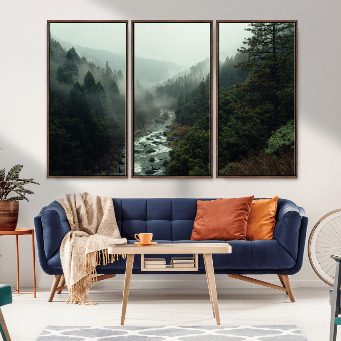 Misty Forest Wall Art, Tranquil Nature Landscape, Ready to Hang | Extra Large 3 Piece Canvas Wall Art