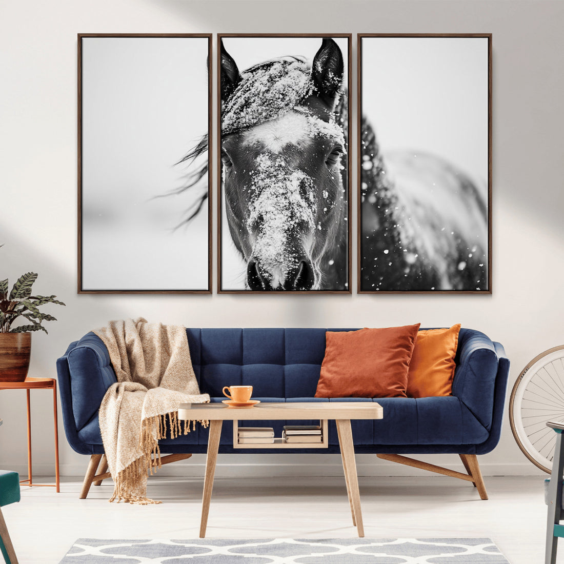 Western Wall Art, Black and White Winter Horse Wall Art