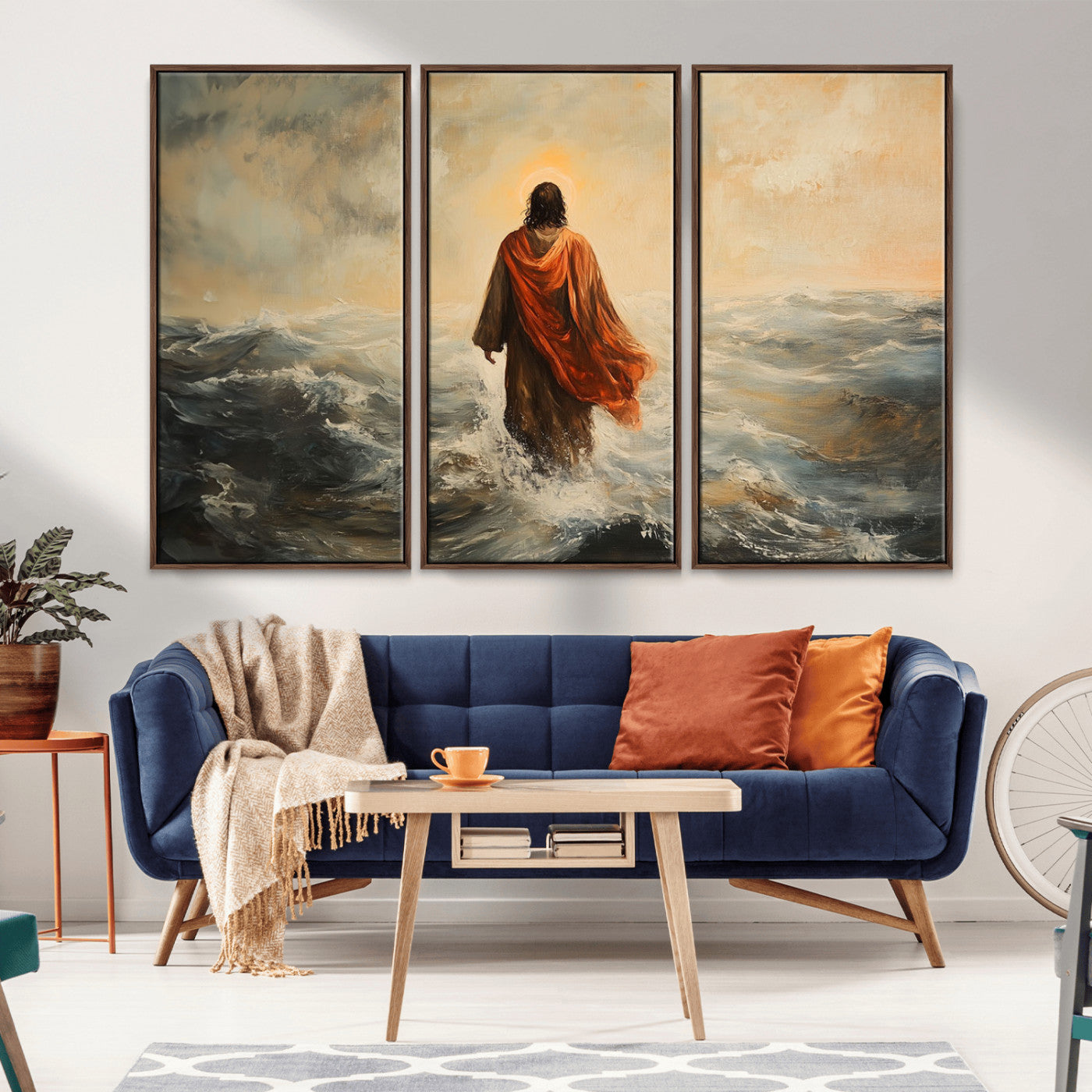 -Jesus Walking on Water, Christian Wall Art, Jesus Christ Walking on Oil Painting Style Print