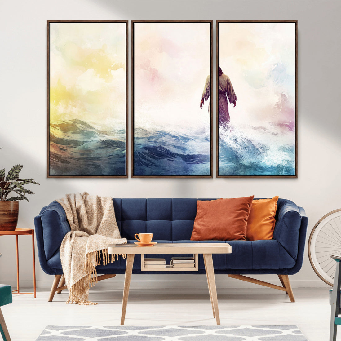 Watercolor Jesus Walking on Water Canvas Print, Christian Wall Art