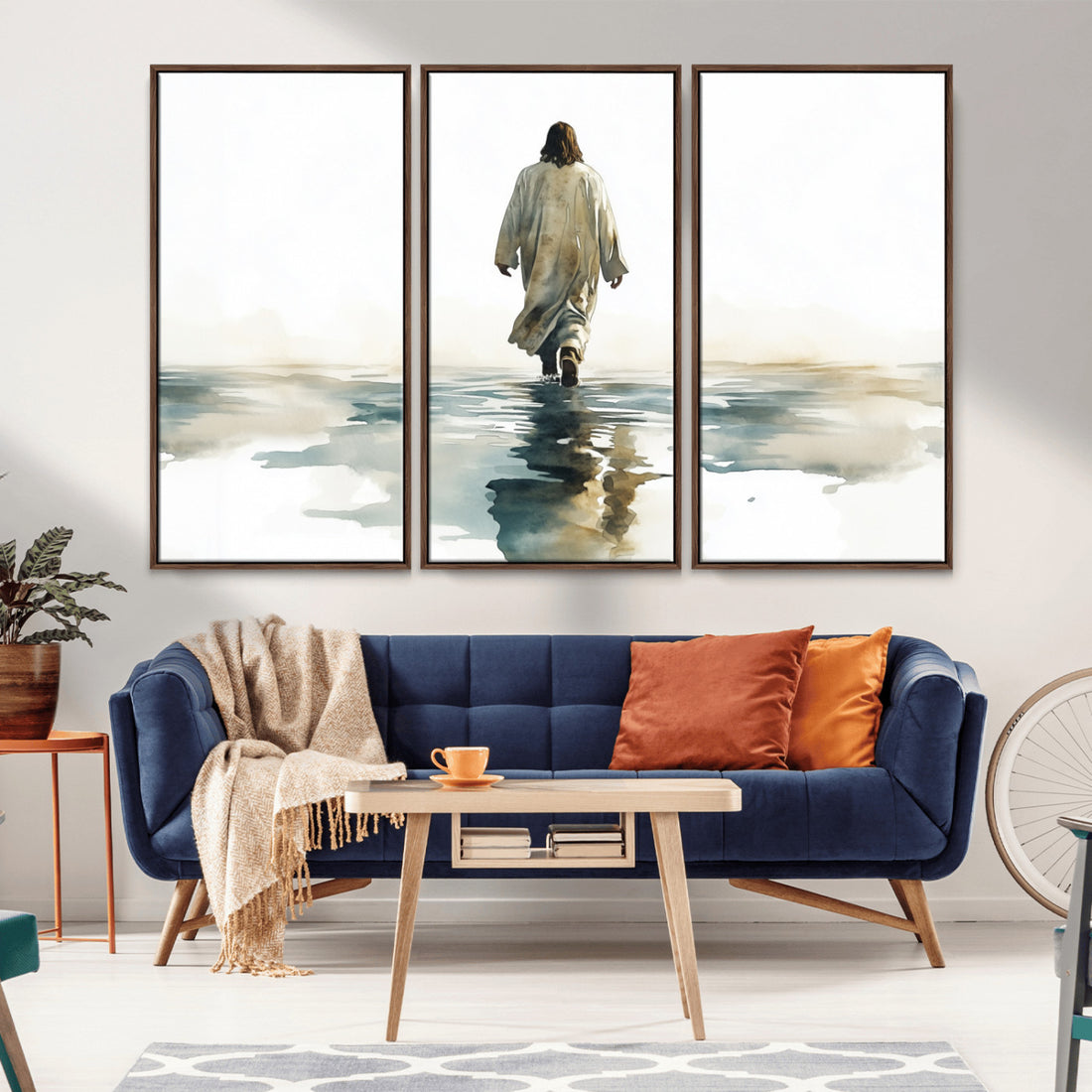 Watercolor Jesus Walking on Water Canvas Print, Christian Wall Art, Jesus Christ Walking