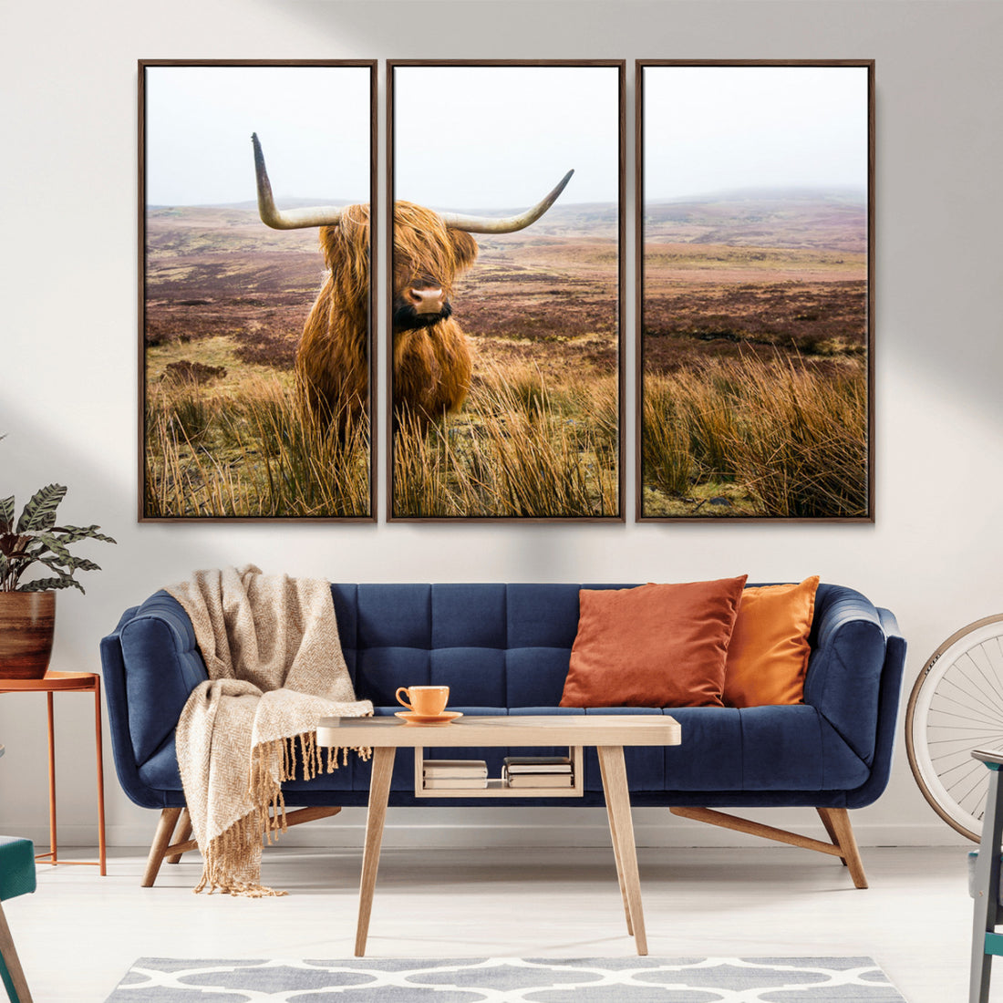 Scottish Highland Cow Canvas Wall Art, Rustic Farmhouse Decor