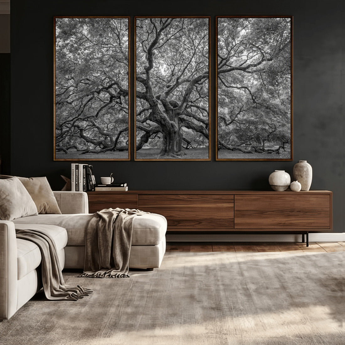 Majestic Angel Oak Tree Black and White Canvas Print
