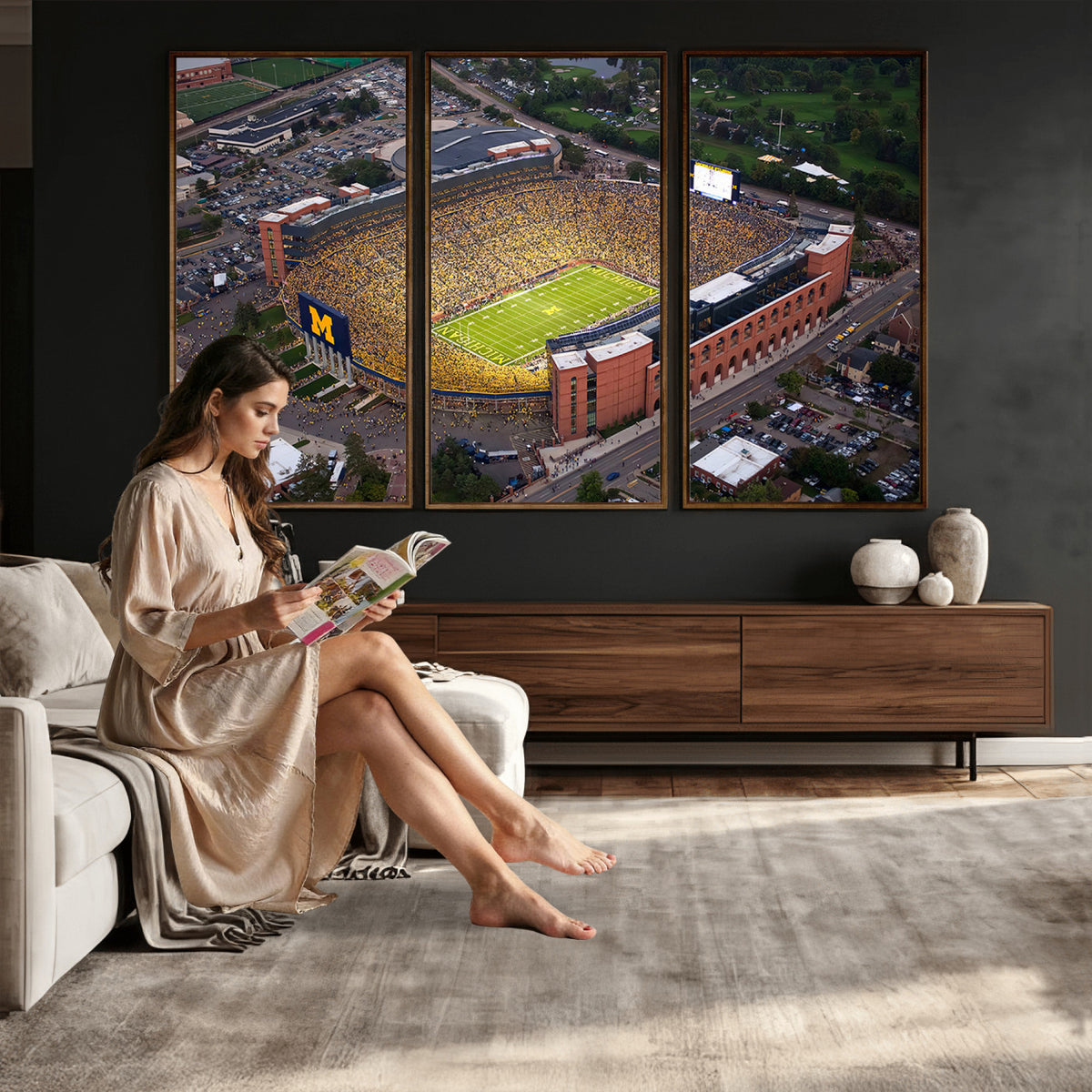 95248-PAN-FL-20X10 - University of Michigan Wolverines Football Team Print - Ann Arbor Michigan Stadium Wall Art Canvas