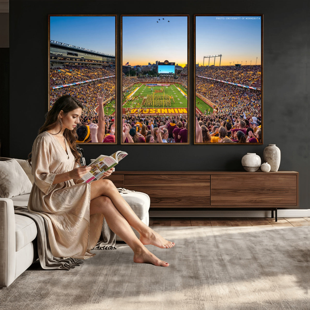 63452-PAN-FL-20X10 - University of Minnesota Golden Gophers Football Team Print - Minneapolis Huntington Bank Stadium