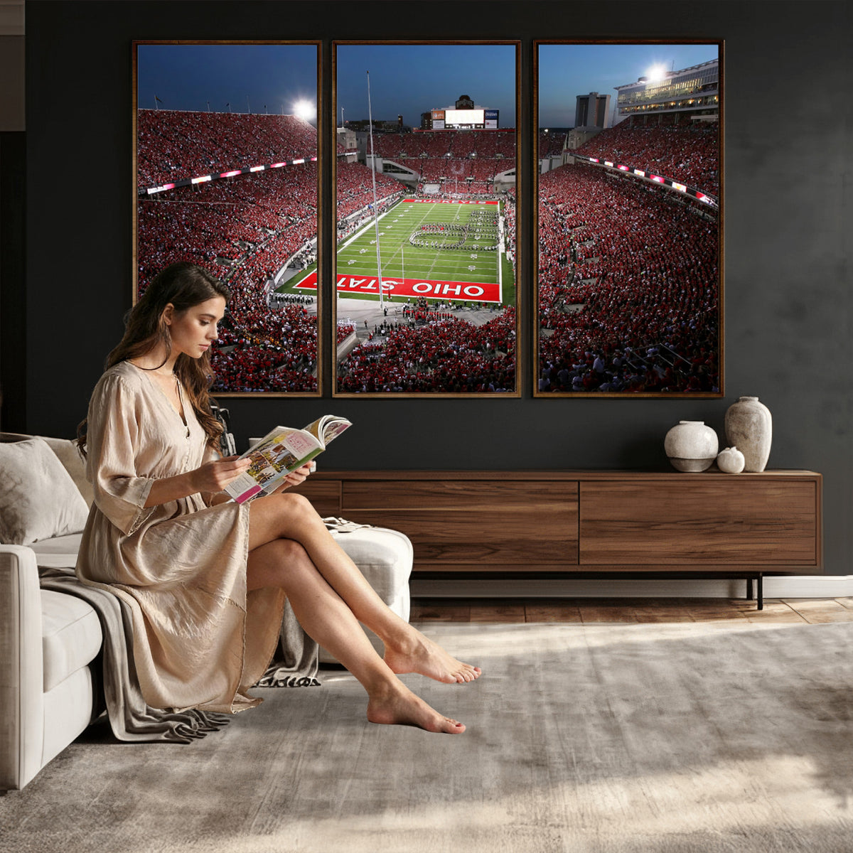 98743-PAN-FL-20X10 - Ohio State University Buckeyes Football Team Print - Columbus Ohio Stadium Wall Art Canvas Print