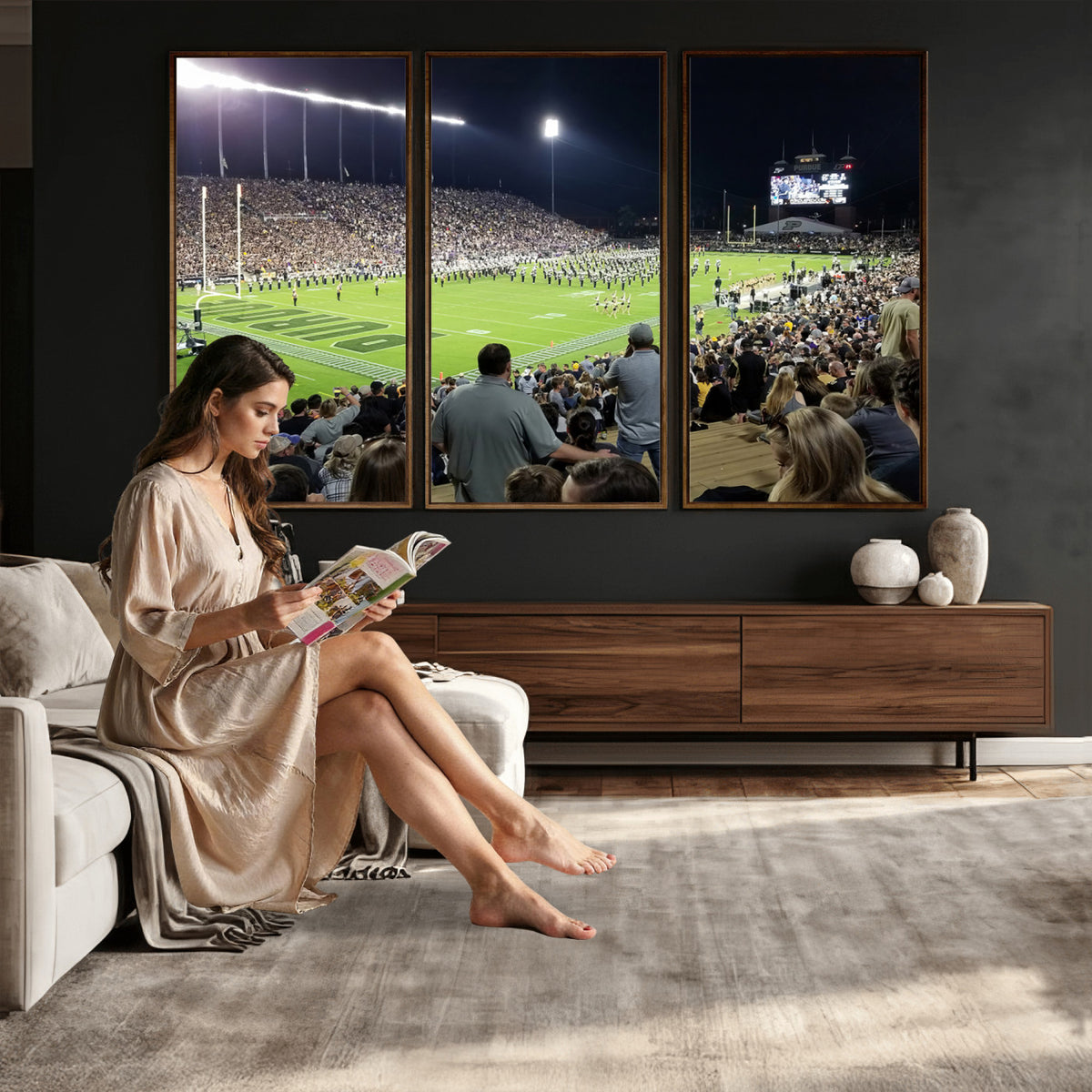 56796-PAN-FL-20X10 - Purdue University Boilermakers Football Team Print - West Lafayette Ross-Ade Stadium Wall Art Canvas