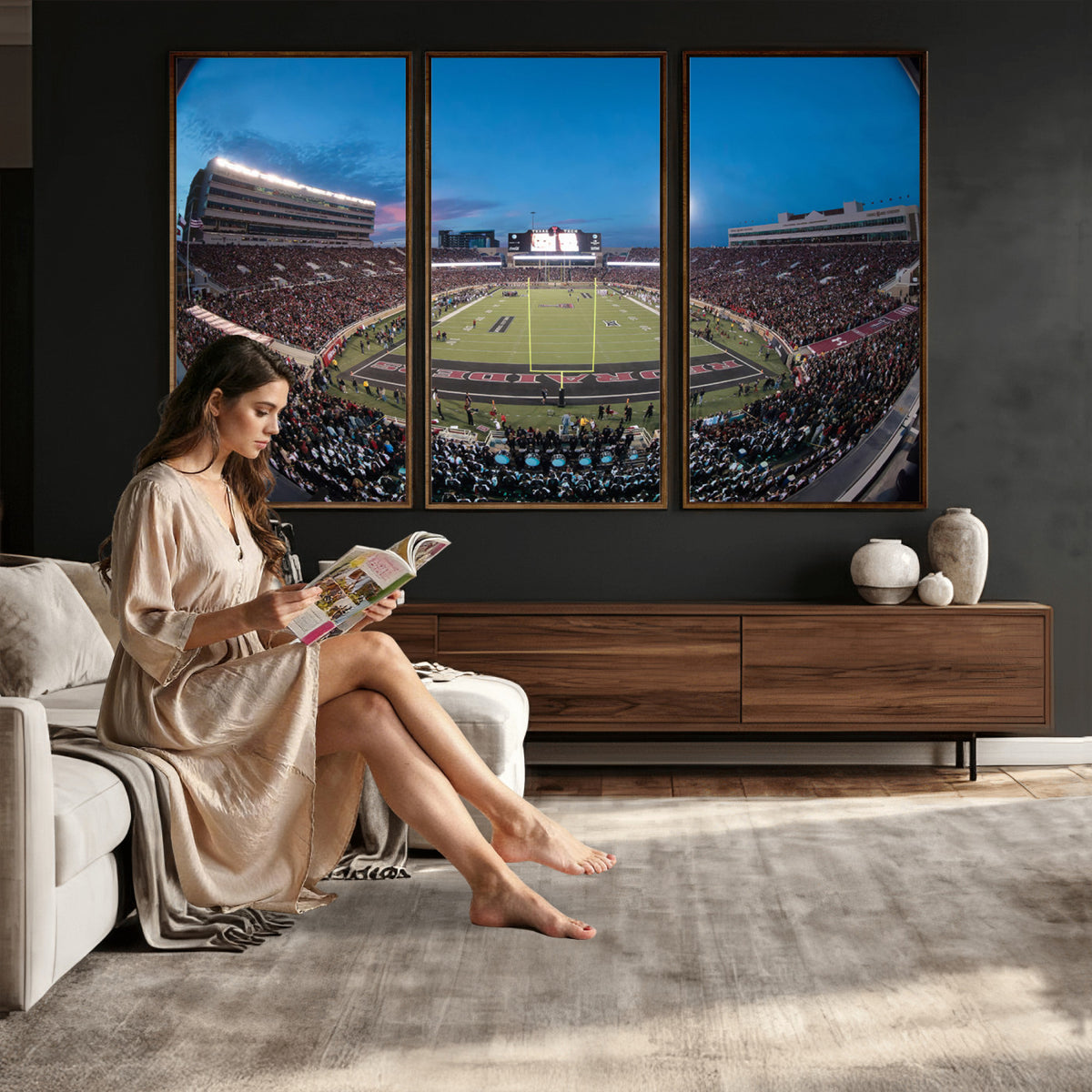 60763-PAN-FL-20X10 - Texas Tech Red Raiders Canvas, Framed Football Team Print - Lubbock Jones AT&T Stadium Wall Art
