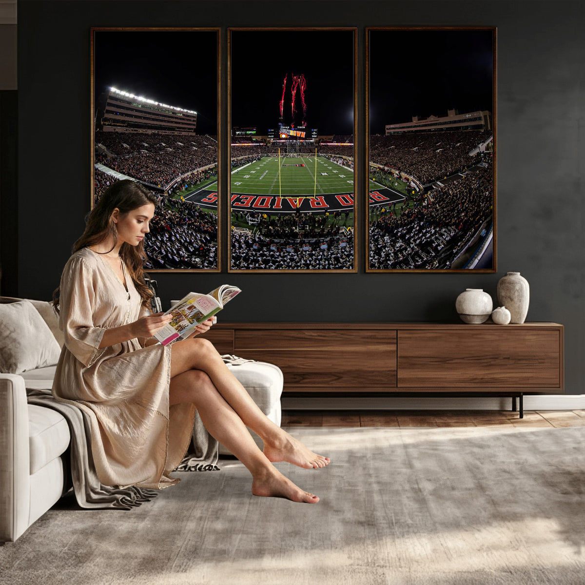 83122-PAN-FL-20X10 - Framed Texas Tech Red Raiders Stadium Canvas, Texas Tech Red Raiders Football Team Print - Lubbock