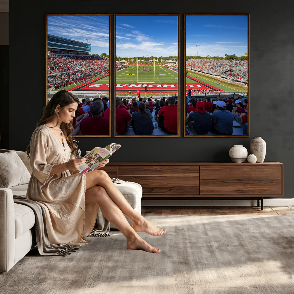 71475-PAN-FL-20X10 - Ball State Cardinals Football Team Print - Muncie Scheumann Stadium Wall Art Canvas Print