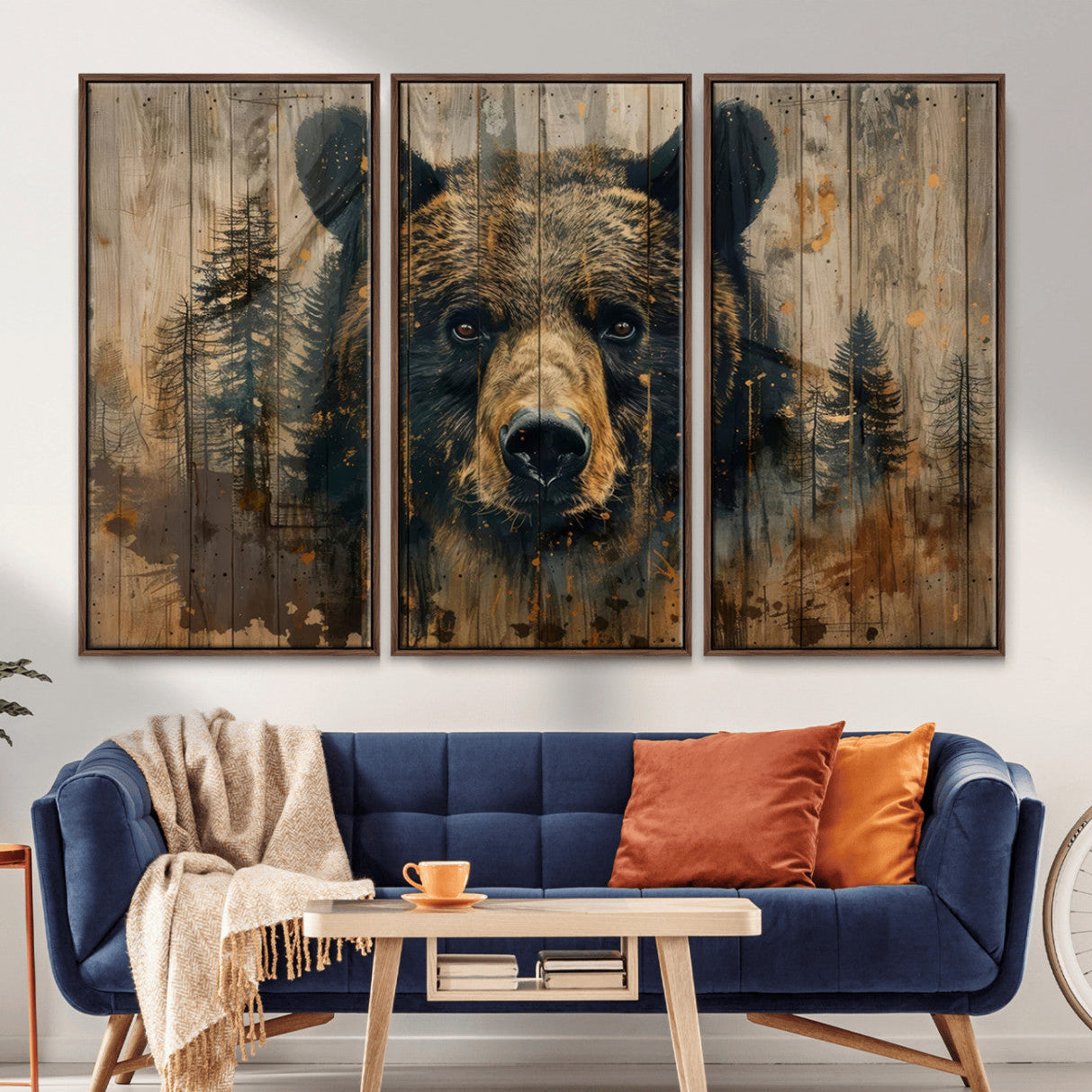 51373-MGV-CV-36X24-Abstract 399 Bear Wall Art | Rustic Cabin Wall Decor with Forest Design | Framed and Ready to Hang |