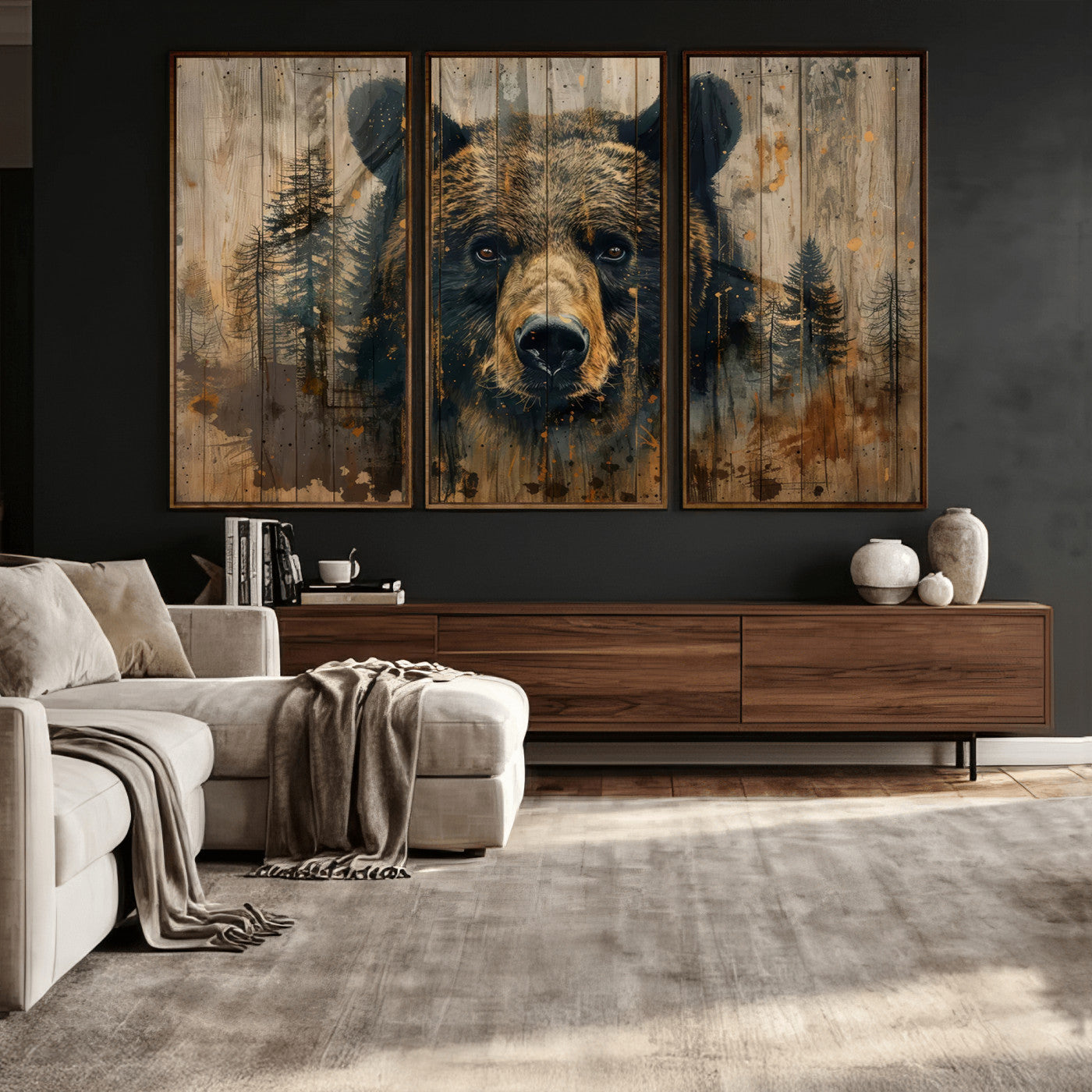 51373-MGV-CV-36X24 - Abstract 399 Bear Wall Art | Rustic Cabin Wall Decor with Forest Design for Farmhouse Wall Decor