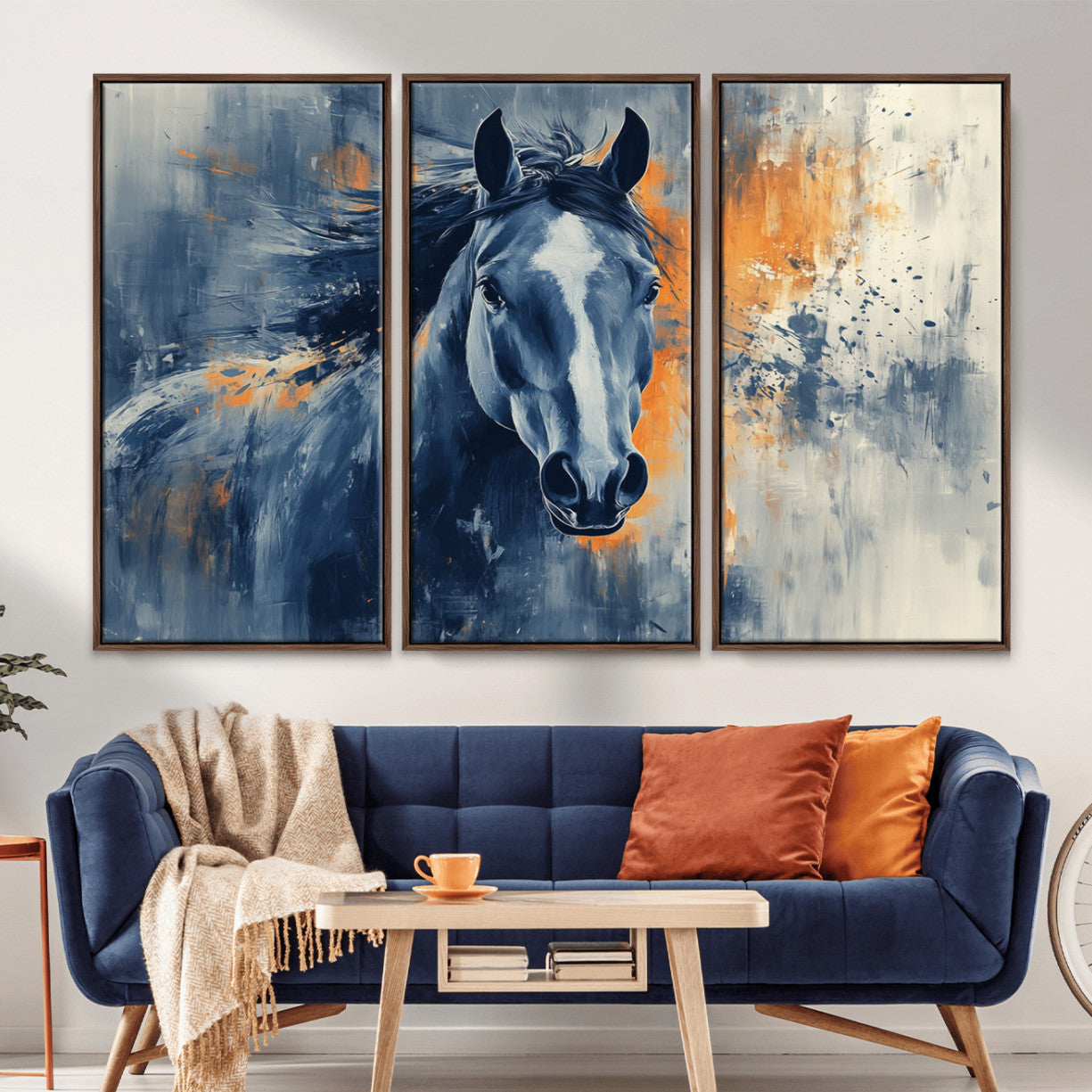 52676-MGV-CV-36X24-Abstract Blue Horse Wall Art Print Canvas | Horse Wall Art Print | Western Decor for Farmhouse |