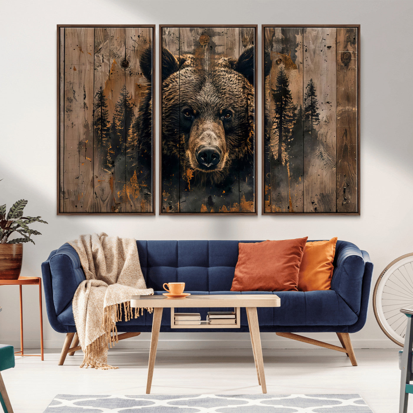 76998-MGV-CV-36X24-Rustic Grizzly 399 Wall Art | Triptych Canvas Print | Rustic Cabin Wall Decor | Perfect for