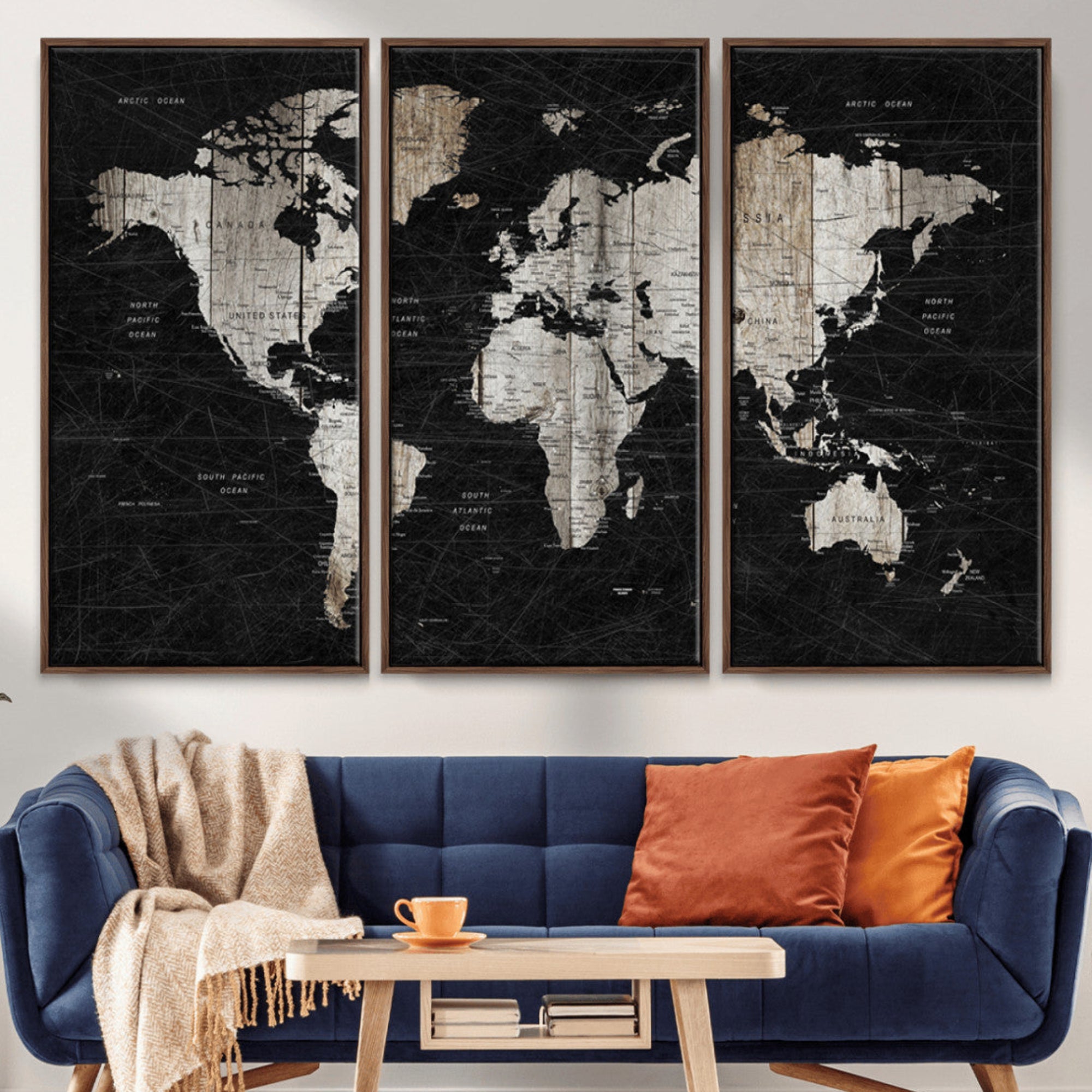 49500-MGV-CV-36X24-Push Pin World Map Canvas Print – Framed Travel Map Wall Art for Couples, Anniversary Gift, Modern Home or Office Decor