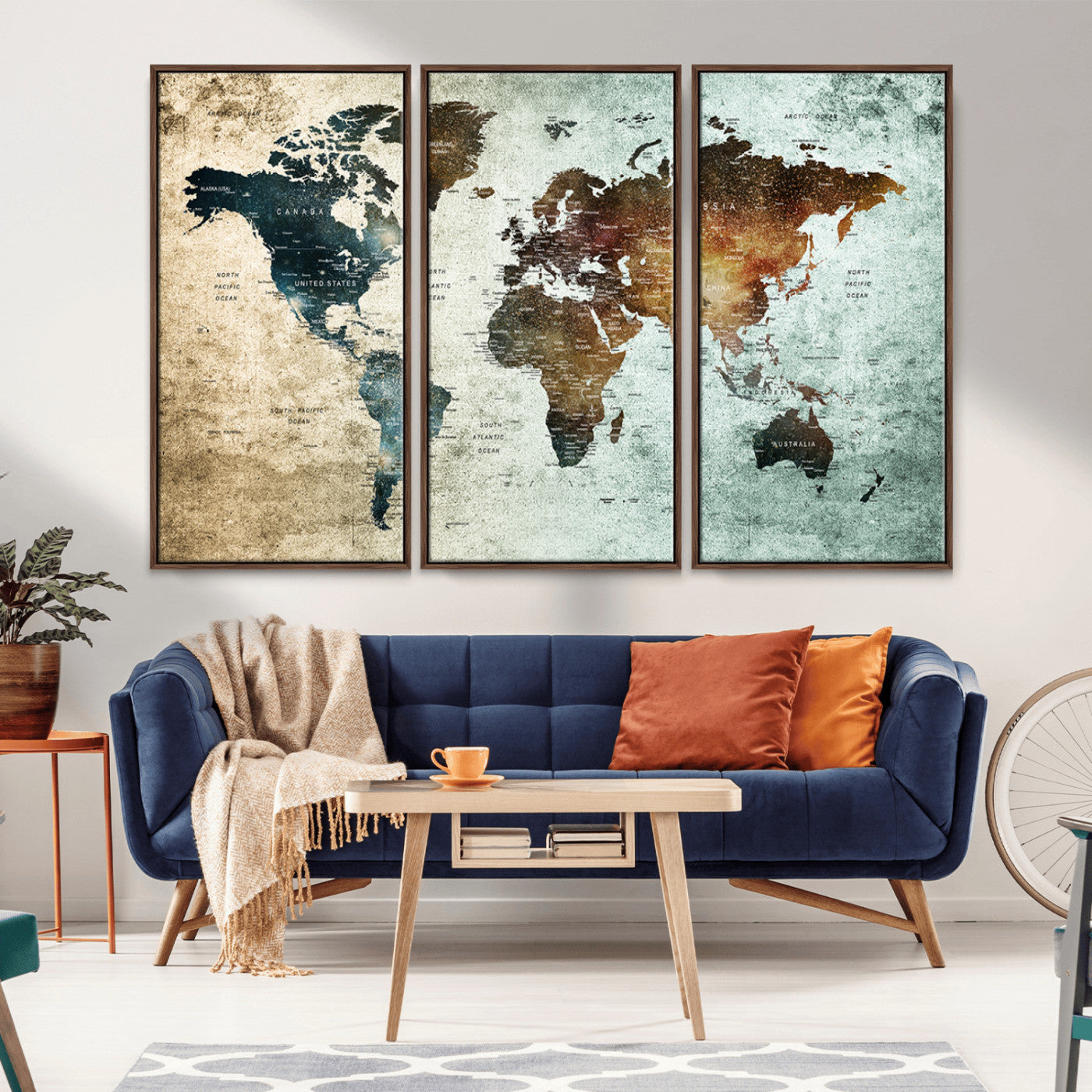 25140-MGV-CV-36X24-World Map Canvas Print – Framed Vintage Style Push Pin Wall Art, Elegant Travel Map Decor for Home or Office