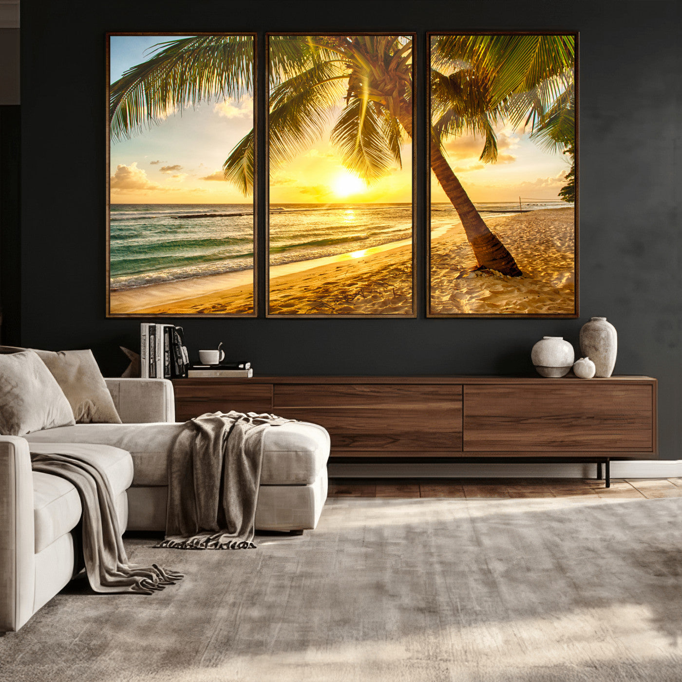 33628-MGV-CV-36X24 - Beach Sunset Canvas Wall Art Print - Tropical Beach Canvas Wall Art Print – Vibrant Palm Trees and