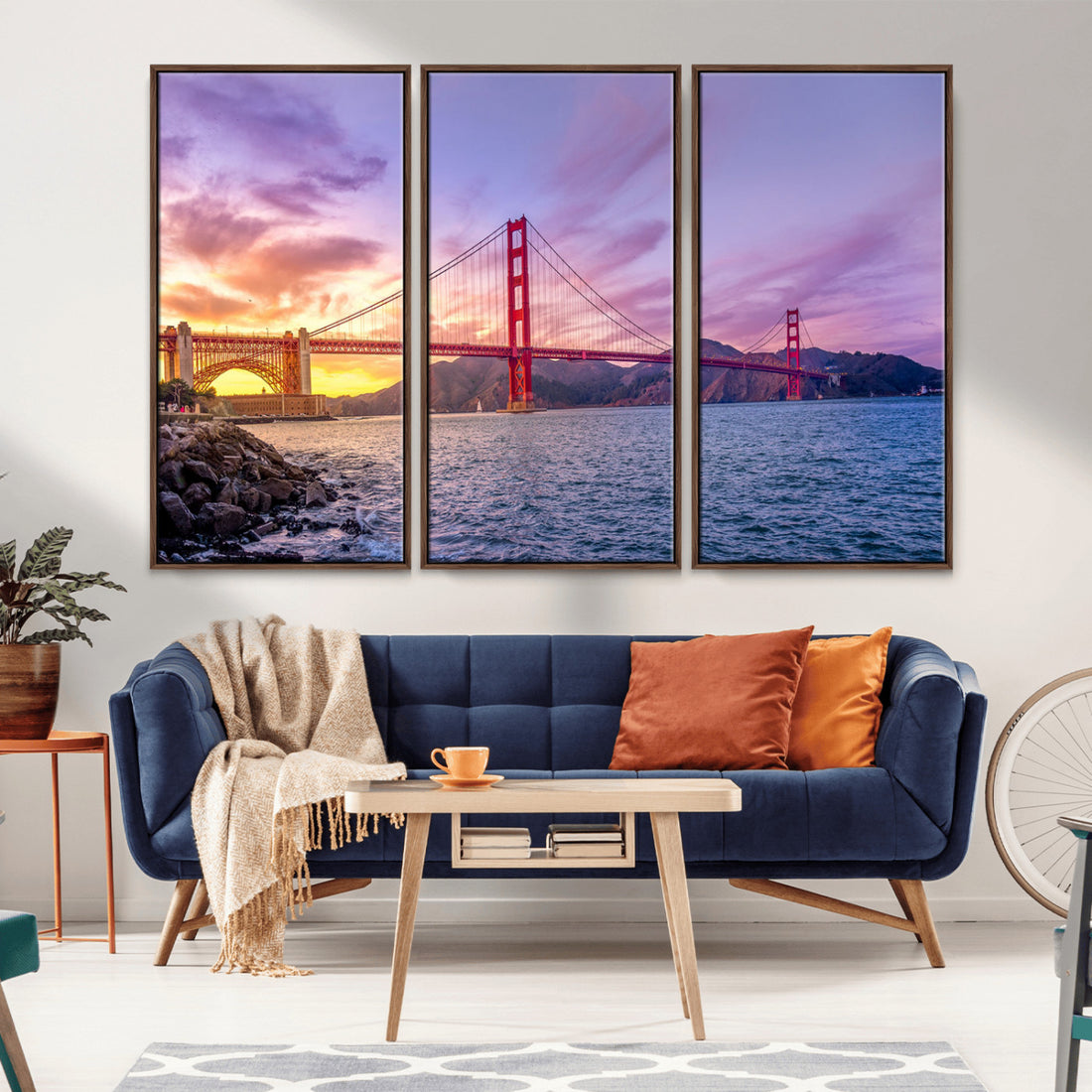 Golden Gate Bridge Wall Art Canvas Print, Framed San Francisco Sunset Skyline