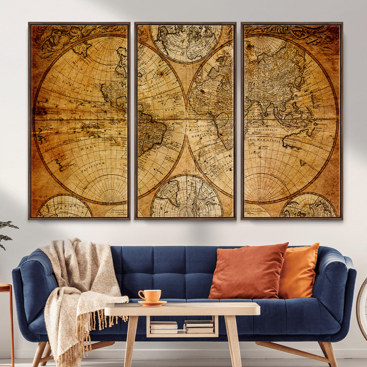 25517-MGV-FC-48X32-3P - Vintage World Map Canvas Print – Antique Push Pin Travel Map, Framed Wall Art for Home or Office Decor