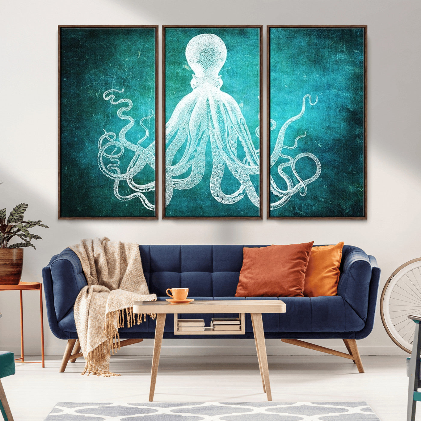 20773-MGV-CV-36X24-Green Octopus Abstract Wall Art Canvas Print