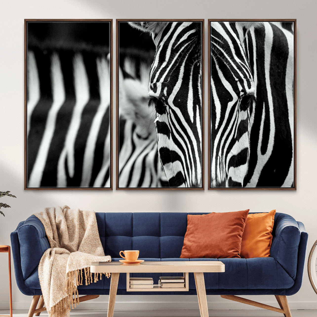 MGV-FC-48X32-3P - Zebra Wall Art – Close Up Black and White Animal Print, Bold Safari Decor for Living Room, Office, or Bedroom