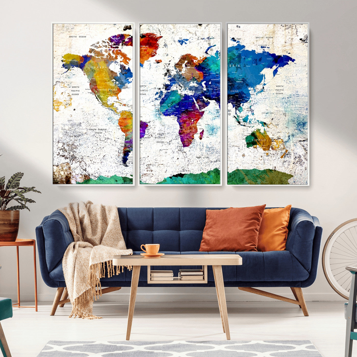47974-MGV-FC-48X32-3P_White-Push Pin World Map Canvas Print – Travel Tracker Wall Art for Couples, Perfect Anniversary Gift for Home or Office Decor