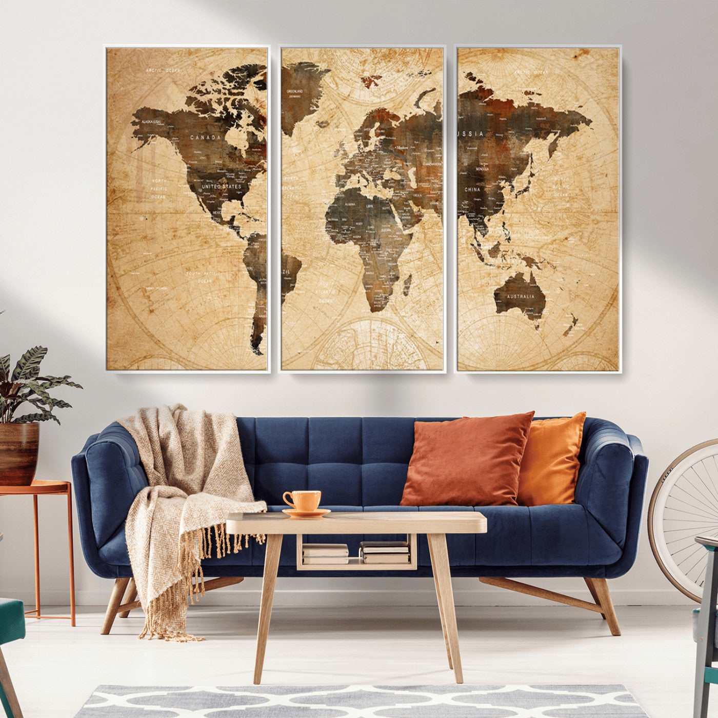 13813-MGV-CV-36X24-Push Pin World Map Canvas Print – Framed Travel Tracker Wall Art for Couples, Perfect Anniversary Gift and Home Decor