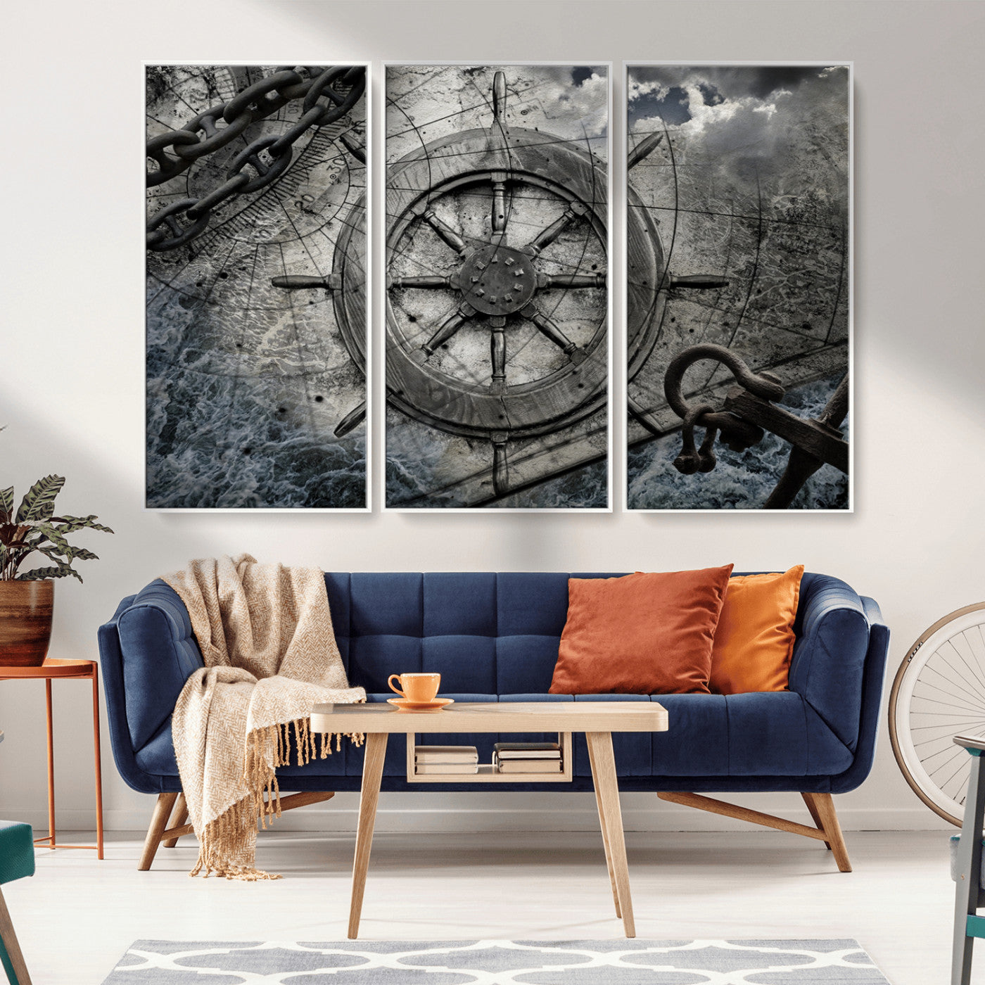 -Ship Steering Wheel Vintage Wall Art Canvas Print