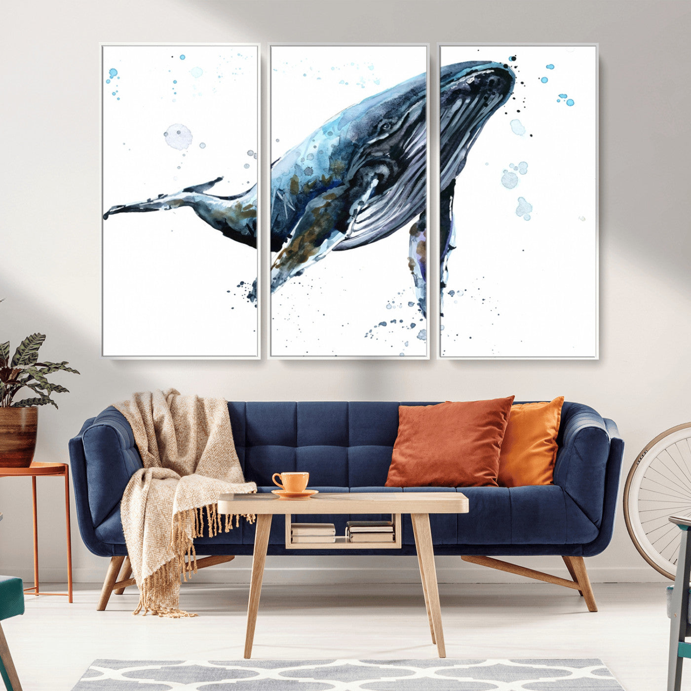 -Watercolor Whale Wall Art Canvas Print
