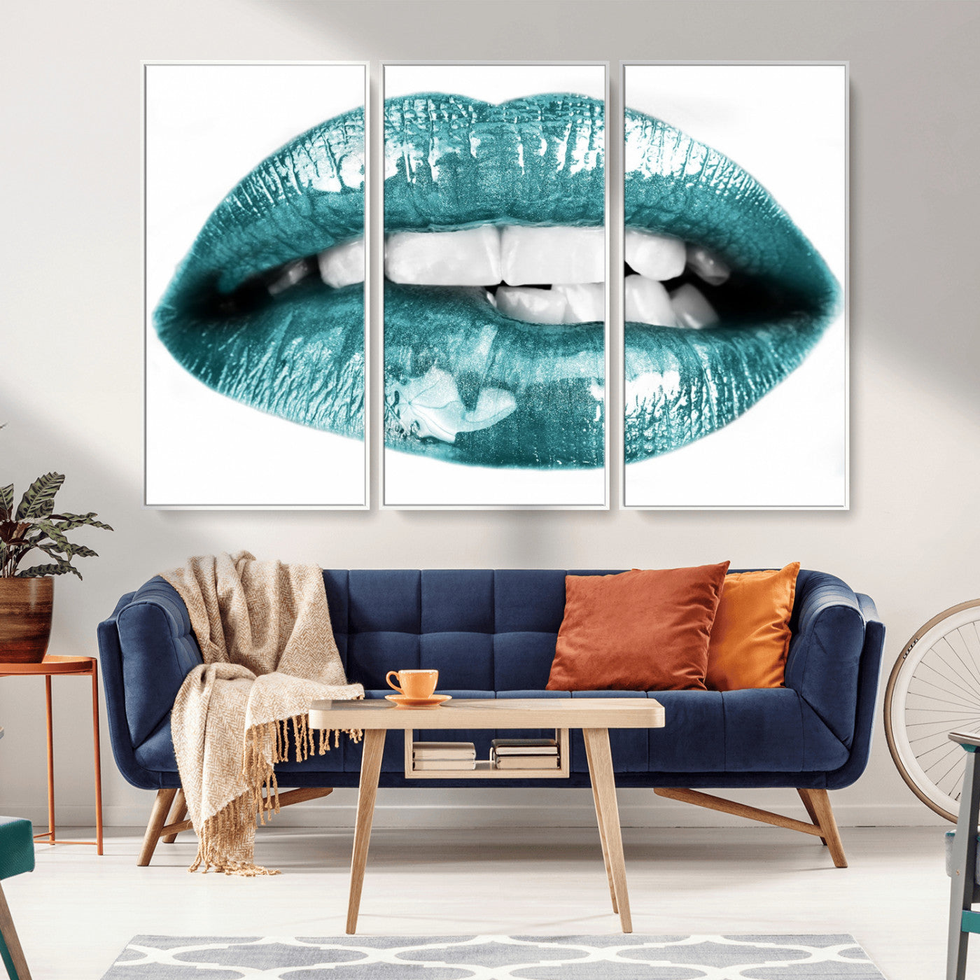 -Blue Lips Wall Art Canvas Print