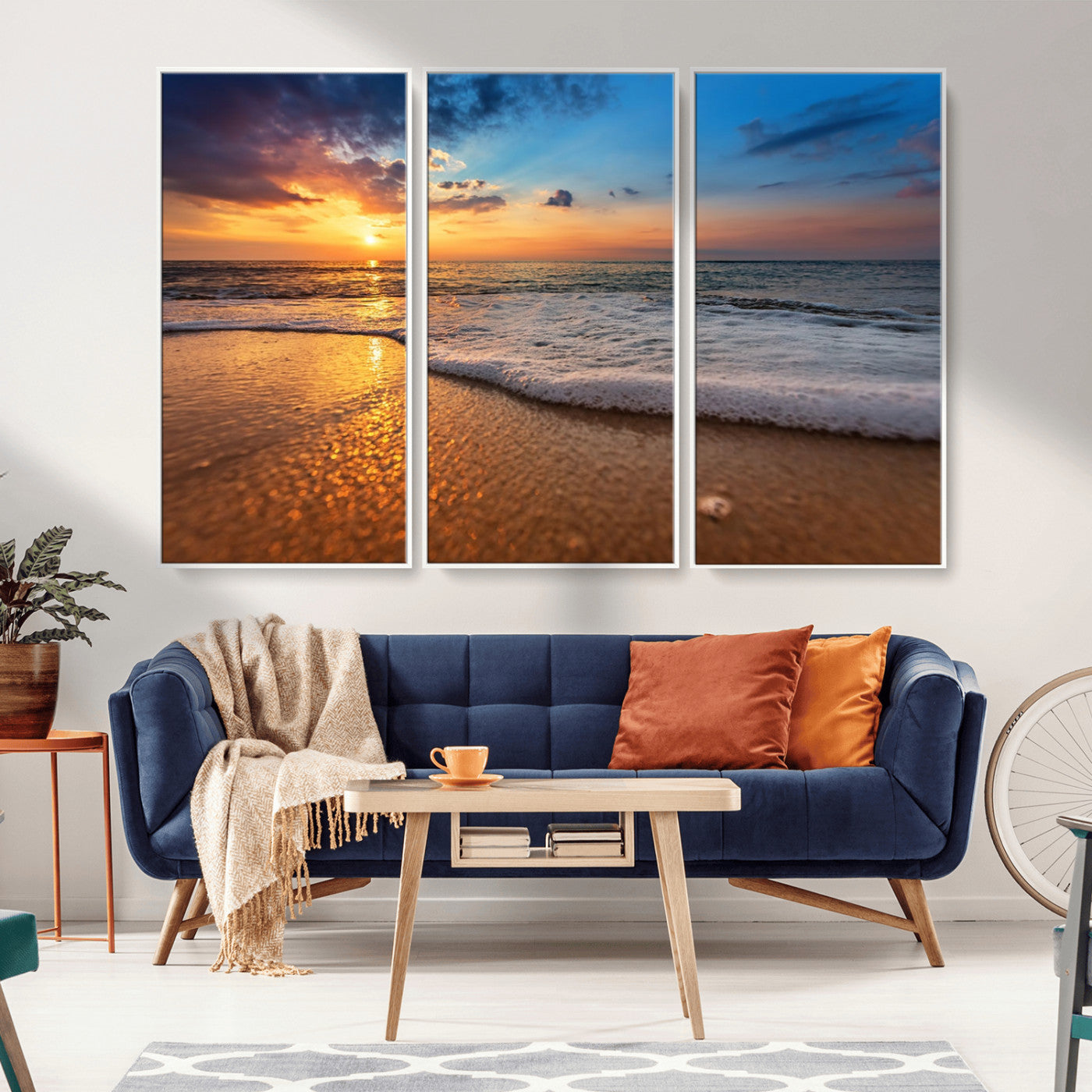 -Sunset and Beach at Night Wall Art Canvas Print