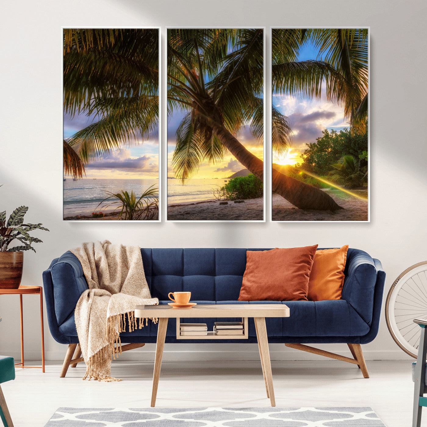 -Tropical Island Sunset on the Beach Palms Wall Art Canvas Print