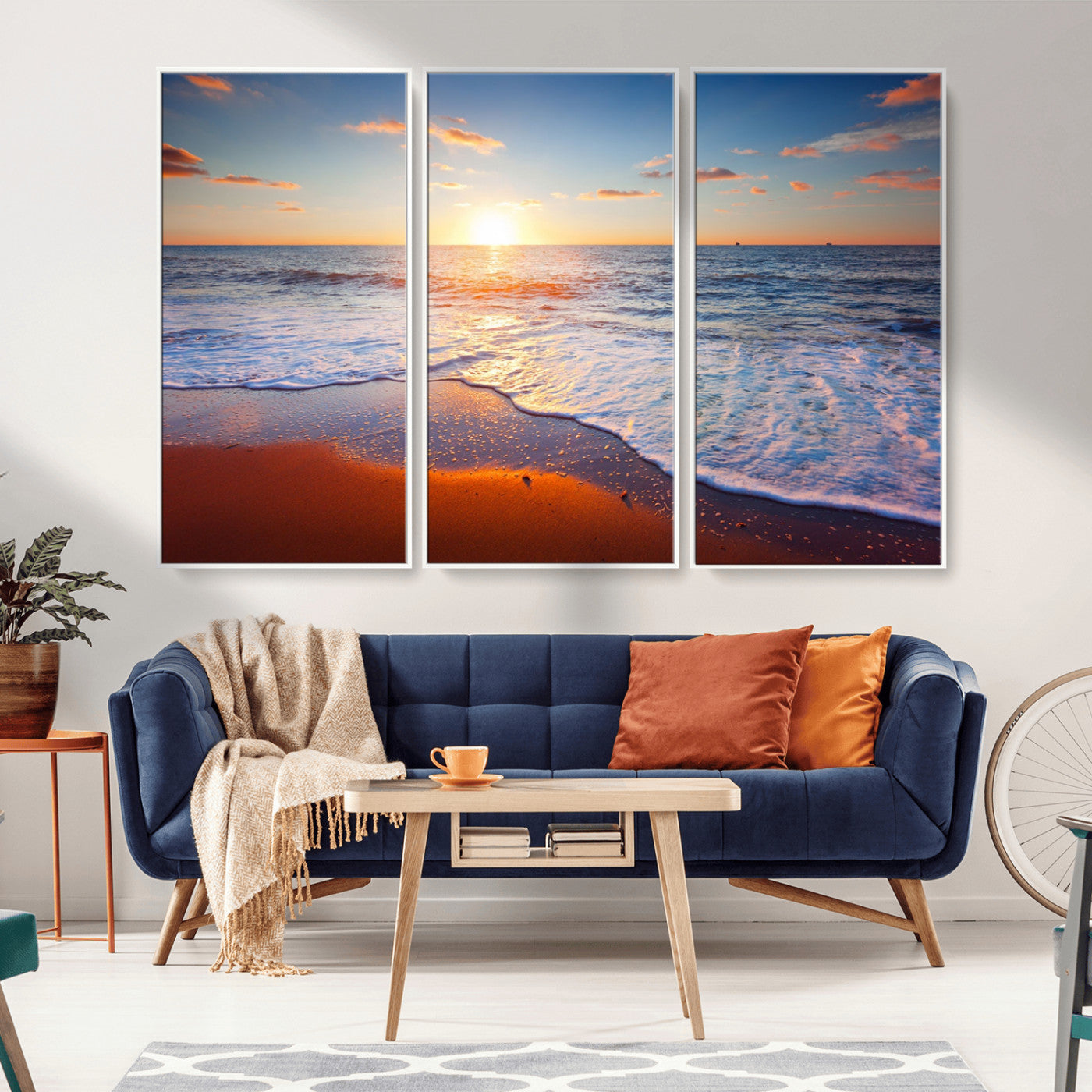 96736-MGV-FC-48X32-3P-Ocean Beach Canvas Wall Art Beach Canvas, Coastal Sunset Tropical Island Beach Sunset Artwork Print