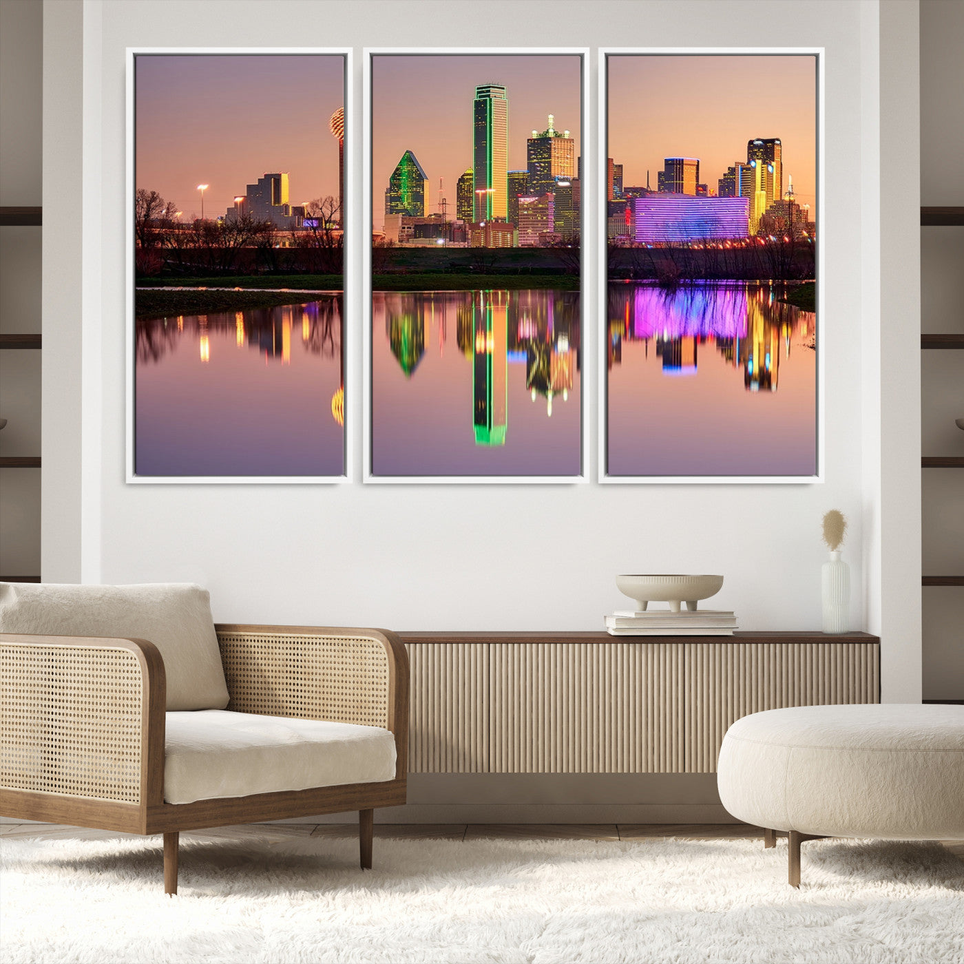 73925-MGV-FC-60X40-3P_White-Colorful Dallas City Lights Night Skyline Wall Art Print Dallas Cityscape Canvas Print Dallas