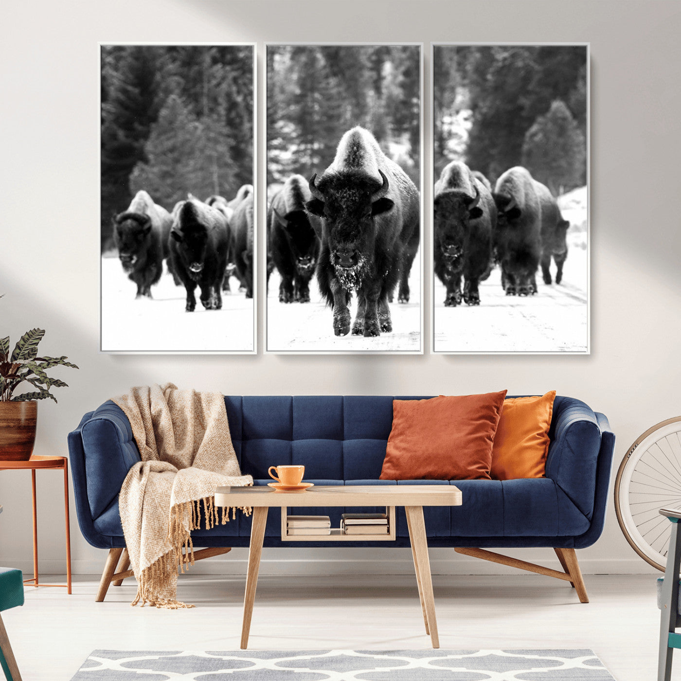 62434-MGV-CV-36X24-Bison Herd in Snow Wall Art Canvas Print | Rustic Western Bison Wall Art for Decor for Living Room,