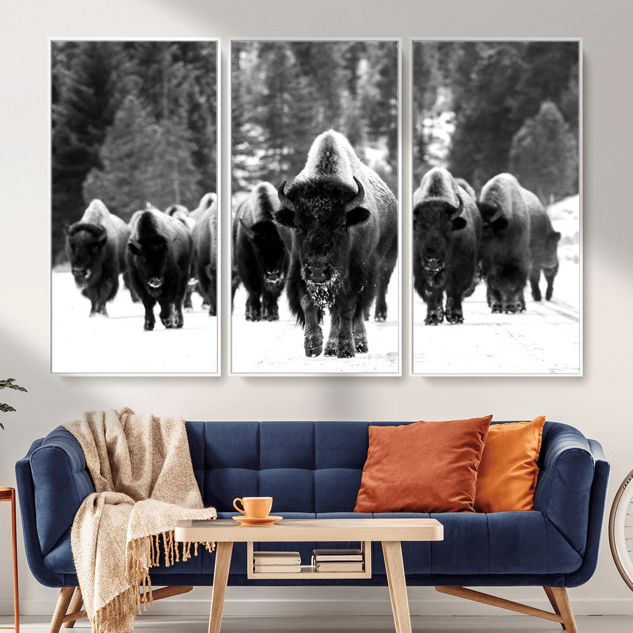 62434-MGV-CV-36X24 - Bison Herd in Snow Wall Art Canvas Print | Rustic Western Bison Wall Art for Decor for Living Room,