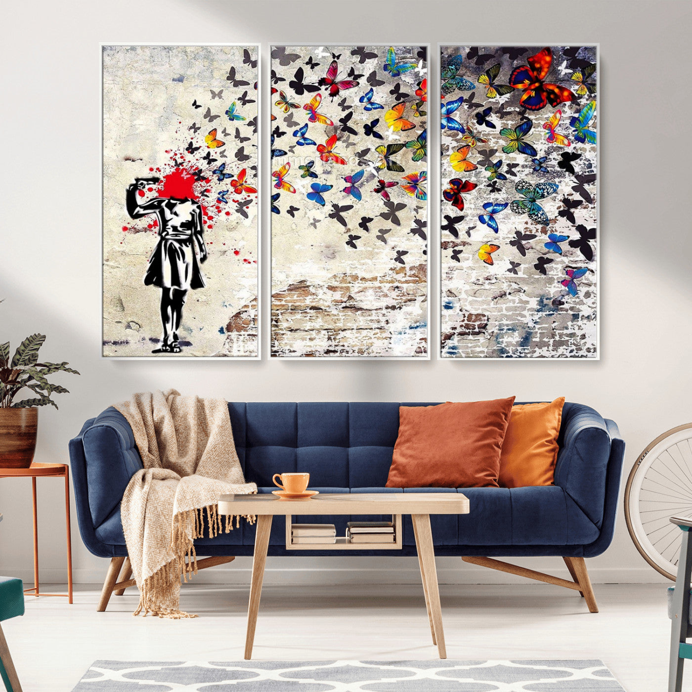 -Banksy Art Butterfly Girl Explosion Canvas Art – Vibrant Urban Graffiti for Modern Interiors - Ready