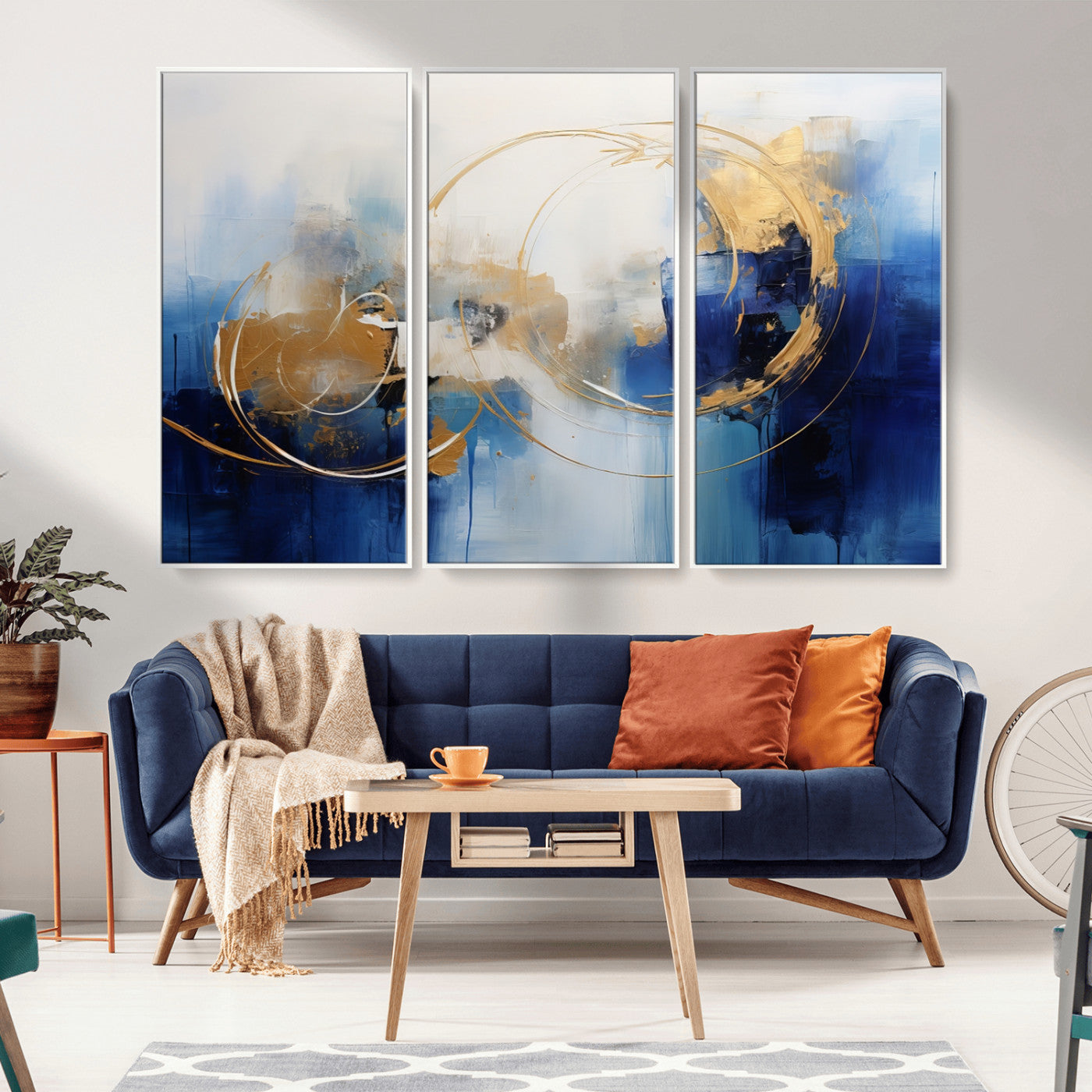 52314-MGV-CV-36X24-Navy Blue Abstract Wall Art Canvas Print
