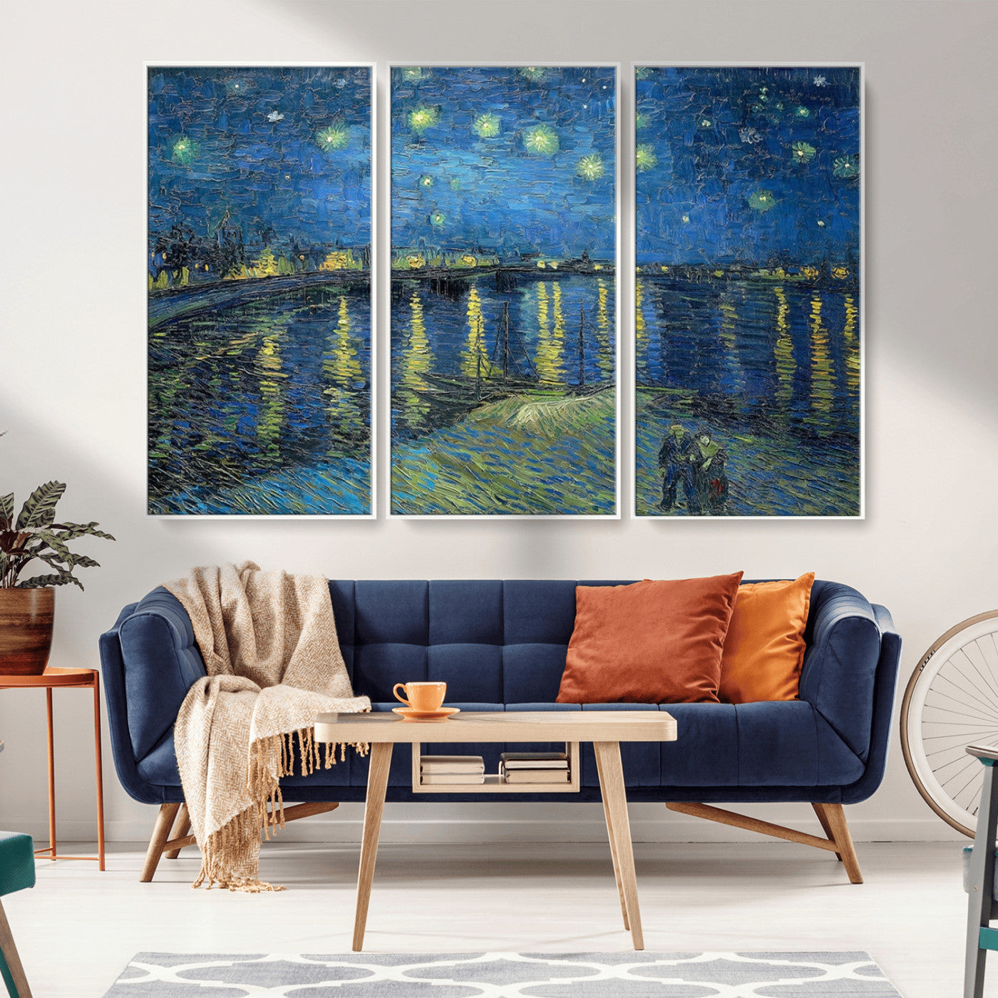 94605-MGV-CV-36X24-Vincent van Gogh Starry Night over the Rhone Abstract Wall Art Canvas, Starry Night Canvas Print