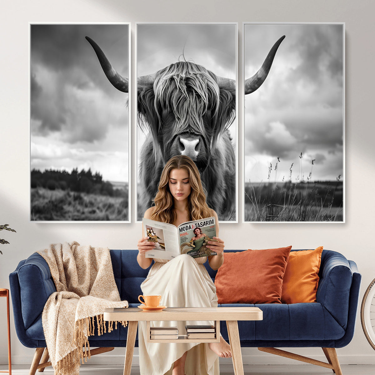17924-_Poster-30x20 - Scottish Cow Wall Art Canvas Print, Longhorn Wall Art