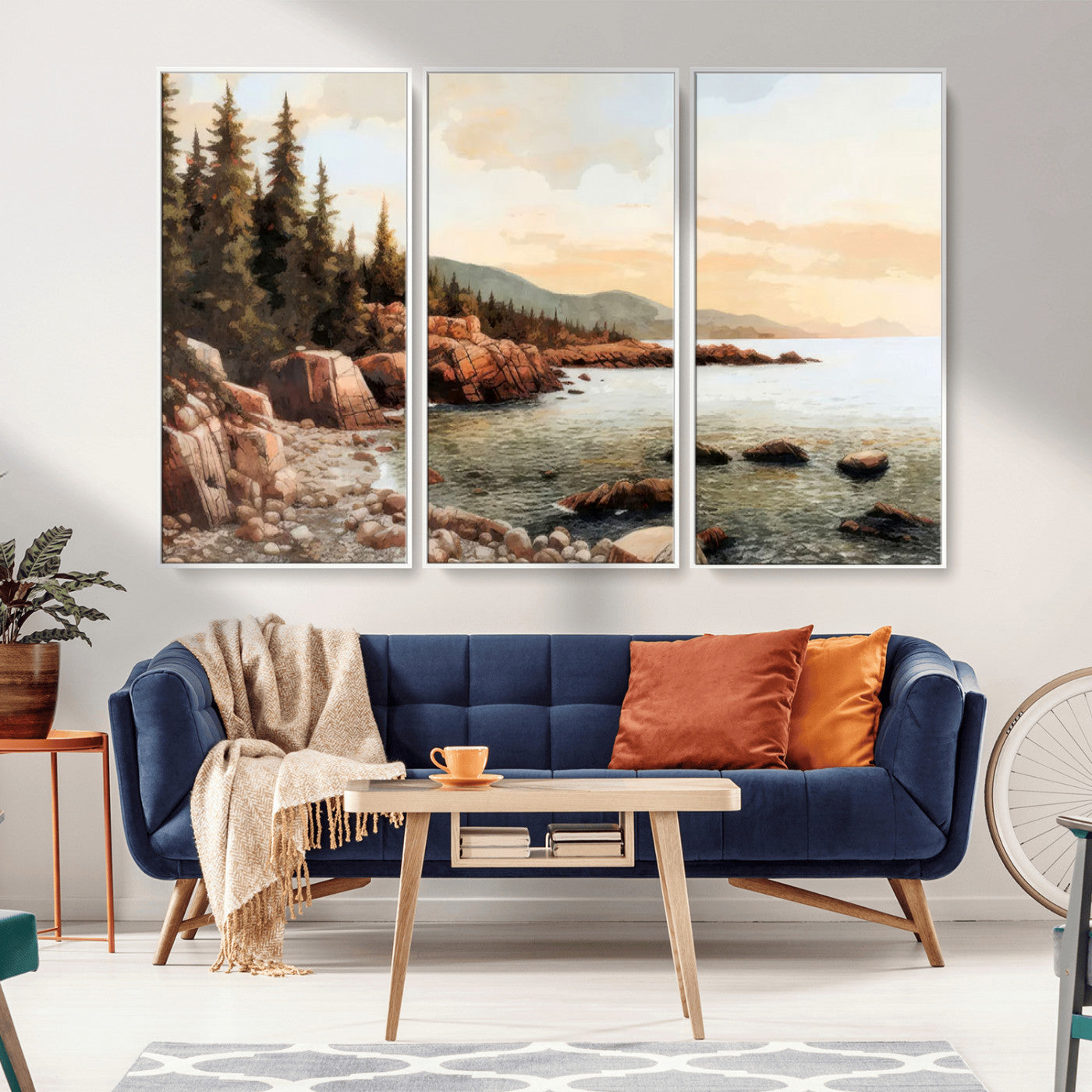 77145-MGV-CV-36X24-Serene Coastal View of Acadia National Park Wall Art - Stunning 3-Panel Wall Art Canvas Print,