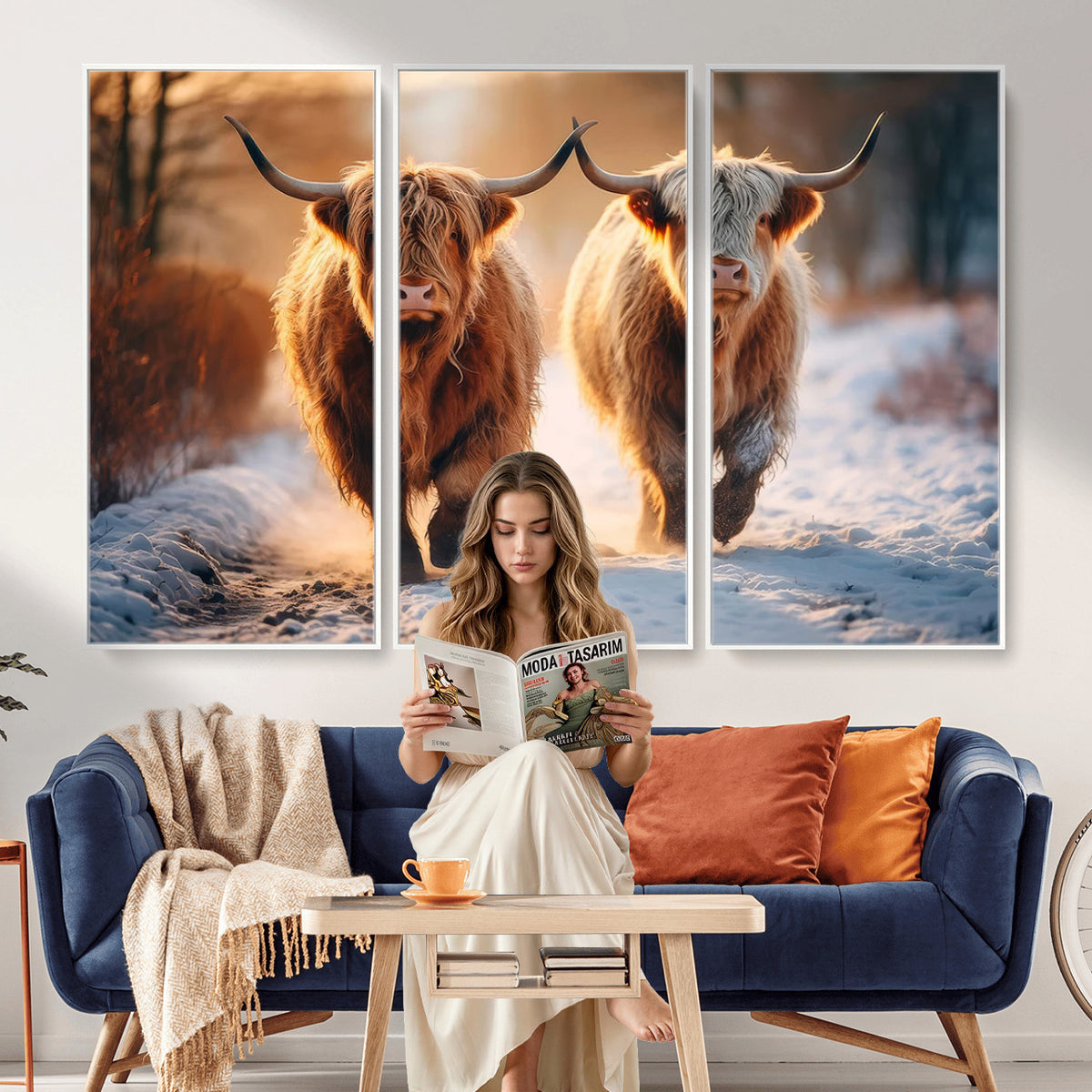 94810-_Poster-30x20 - Scottish Highland Cow Horn Farm Wall Art Canvas Print