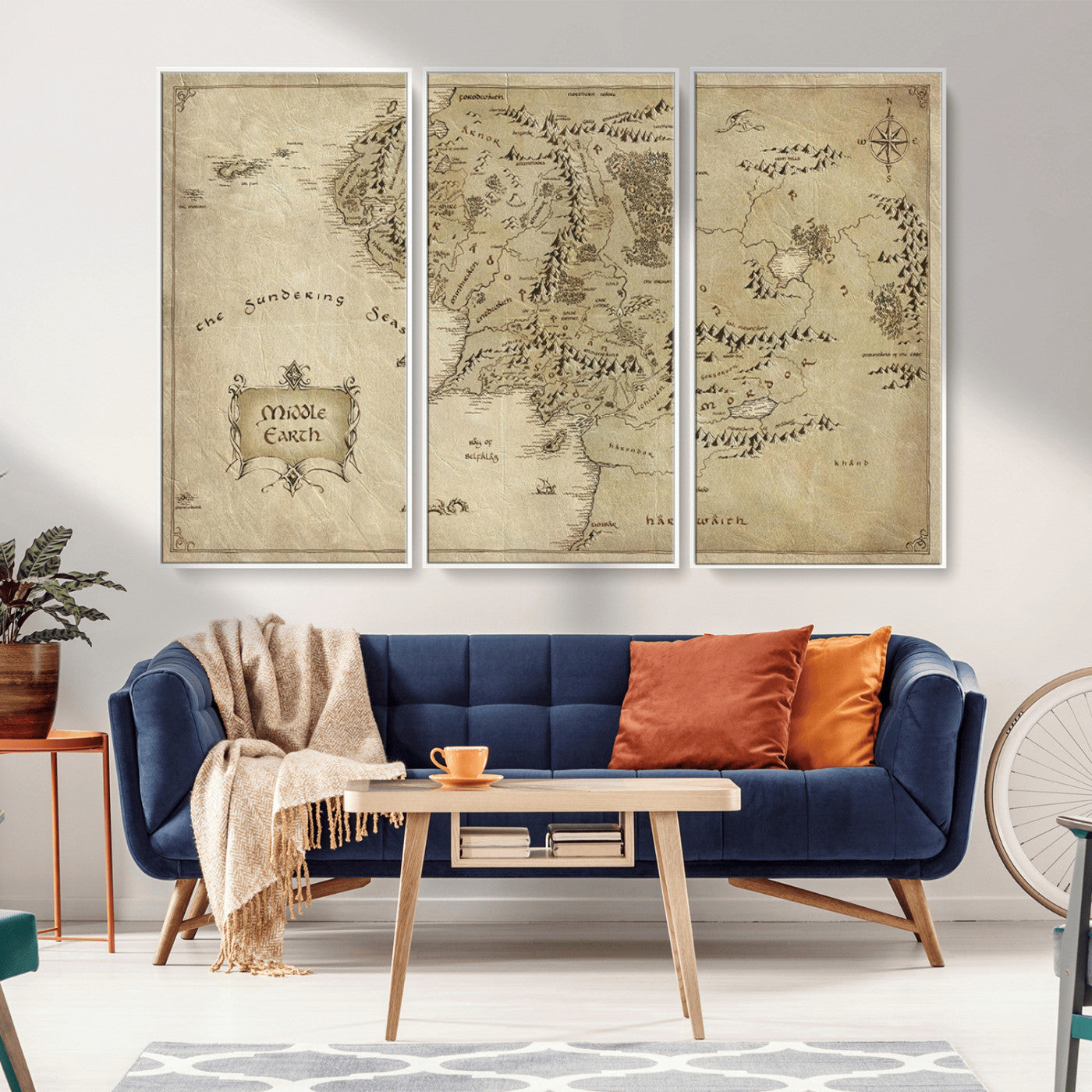 21784-MGV-CV-36X24-Vintage Middle Earth Map Wall Art Canvas – Lord of the Rings Inspired Framed Map Print, Classic Fantasy Decor for Home, Office