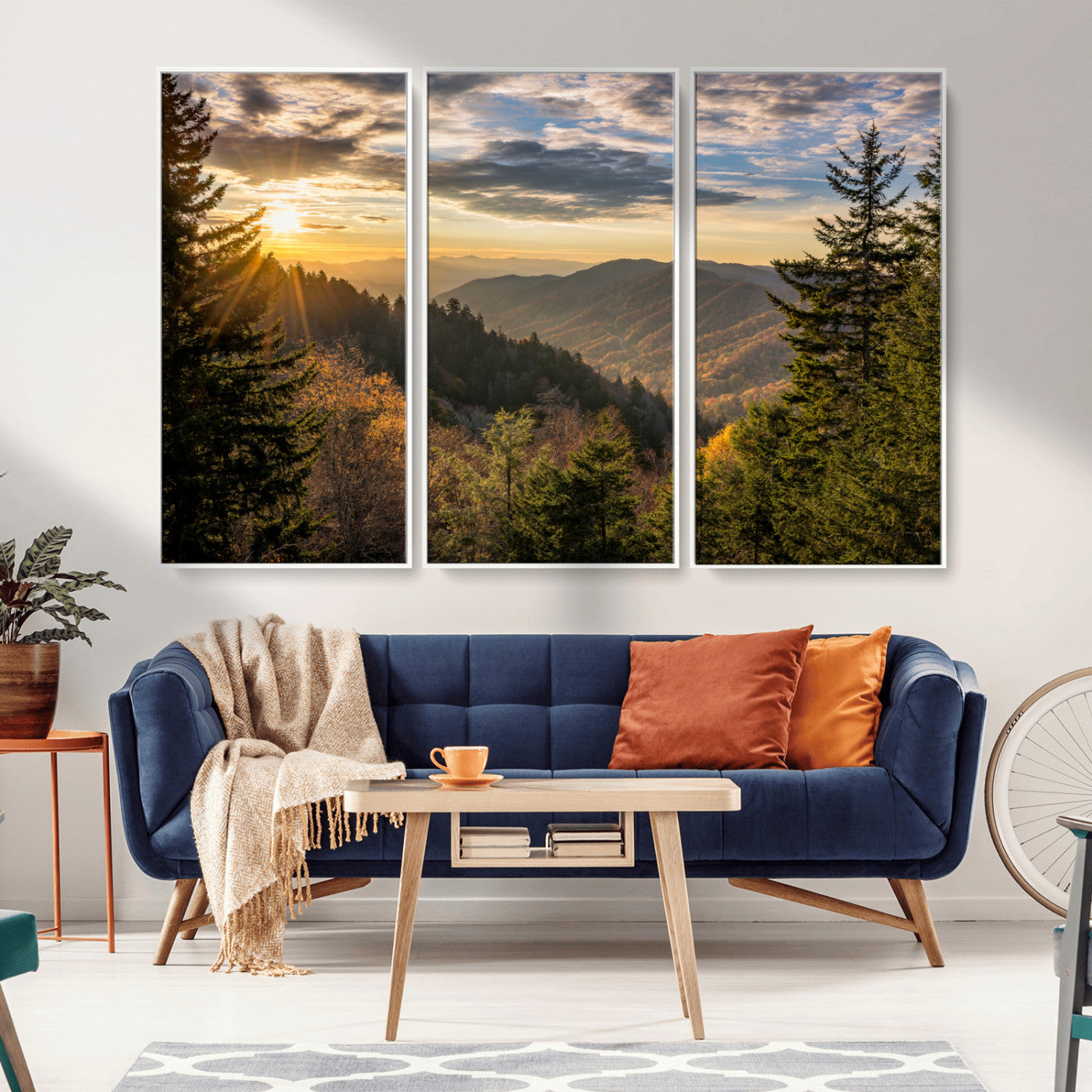 73692479-MGV-CV-36X24-Sunrise Over the Smoky Mountains Canvas Wall Art – Breathtaking Scenic Landscape Photography in a