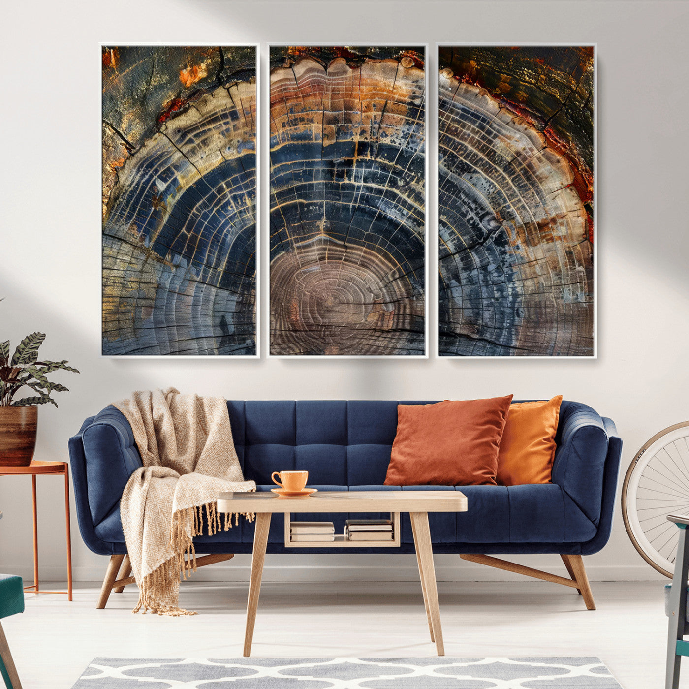 16193-MGV-CV-36X24-Framed Tree Ring Wall Art - Abstract Colorful Tree Ring Wall Decor, Minimalist Home Canvas Art,