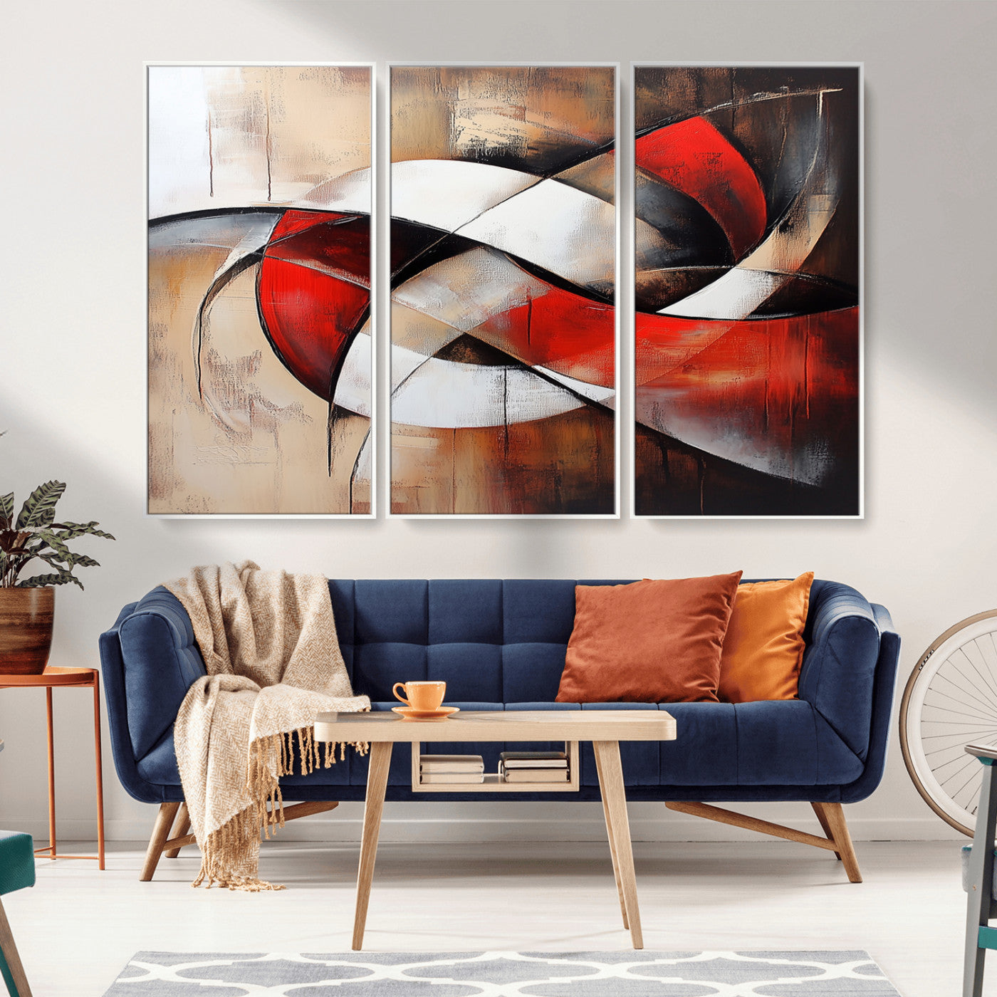 -Abstract Wall Art - Modern Red and White Canvas Wall Art Print - Bold Geometric Abstract Canvas for